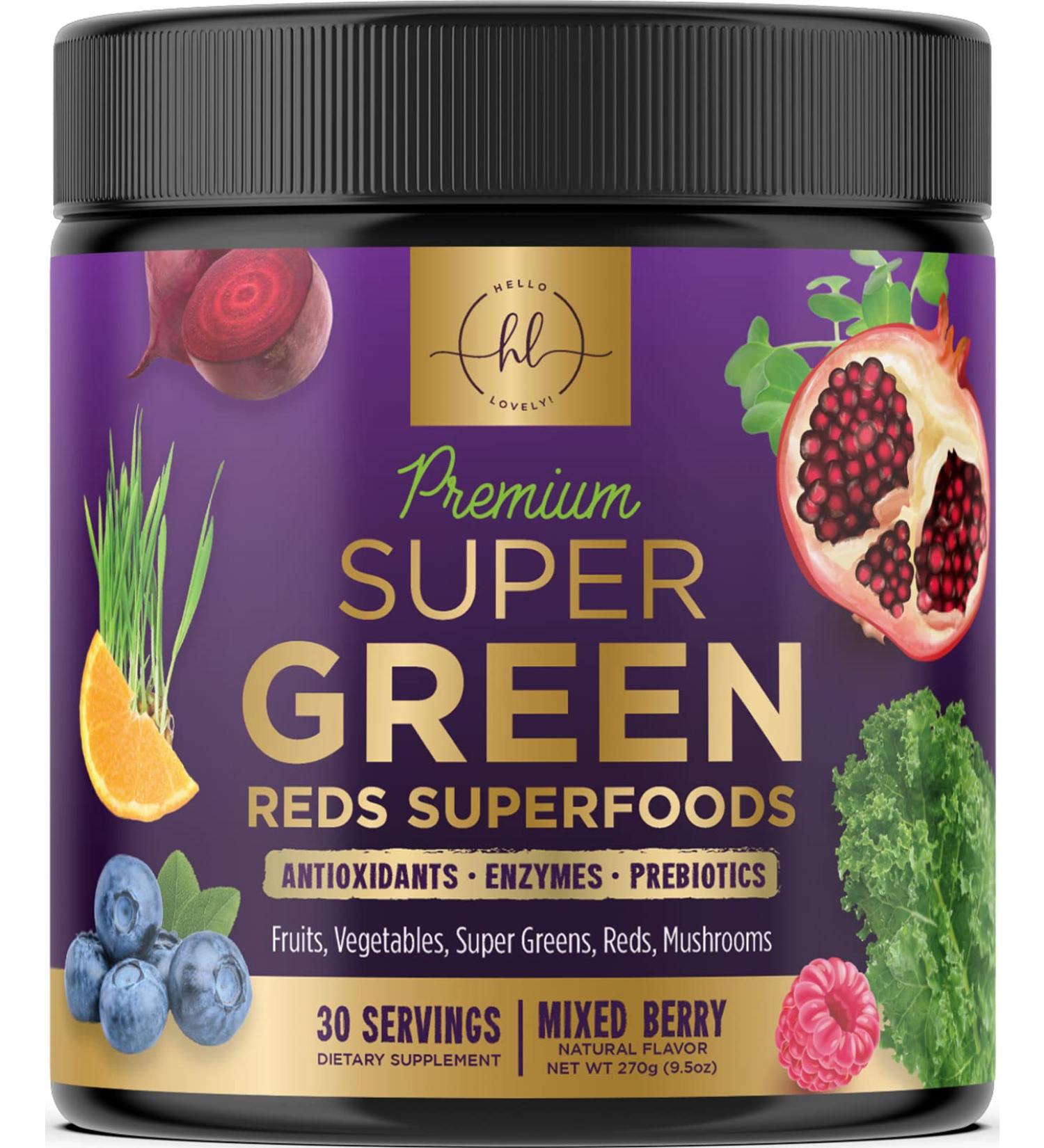 Super Green Smoothie Mix with Spirulina, Wheat Grass, Chlorella, Beets - Vegan Berry Flavor (30 Servings) - Buy Online on GoSupps.com