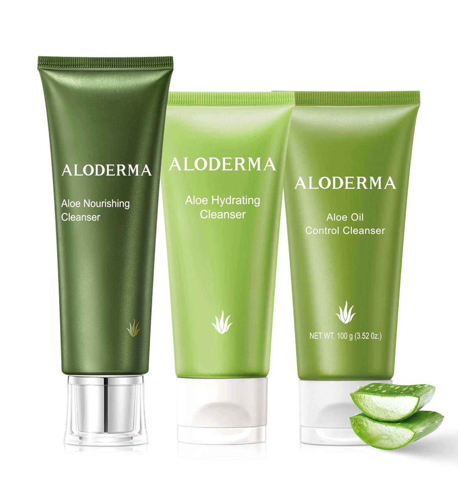 Aloderma Aloe Cleanser Set 3 Pieces - Hydrating Nourishing Oil Control Cleansers - Face Wash Set - Buy Online on GoSupps.com
