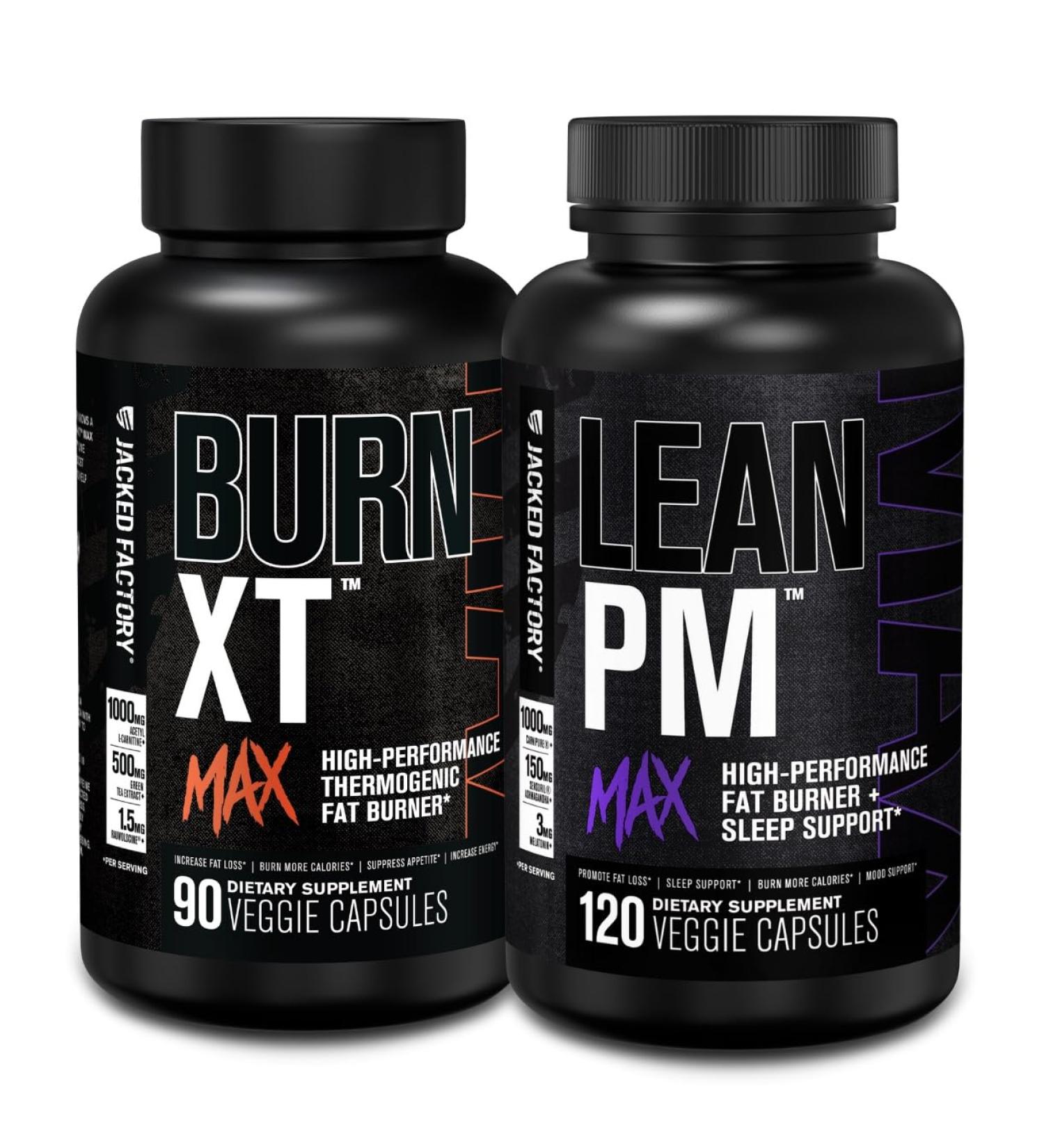 Jacked Factory Burn-XT Max - Thermogenic Fat Burner & Appetite Suppressant (90 Capsules) & Lean PM Max High-Performance Weight Loss Fat Burner & Appetite Suppressant (120 Capsules) - Buy Online on GoSupps.com