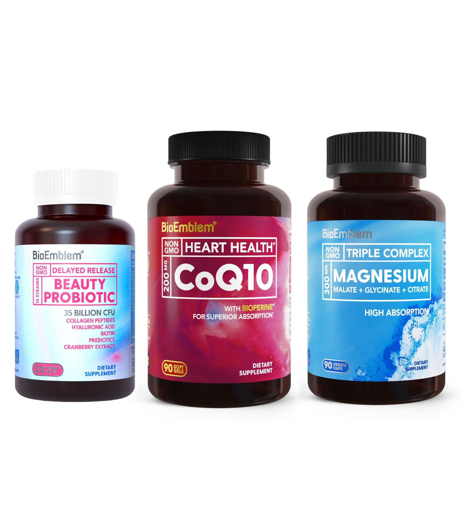 BioEmblem Triple Magnesium Complex and Beauty Probiotics for Women and CoQ10 with BioPerine - Buy Online on GoSupps.com