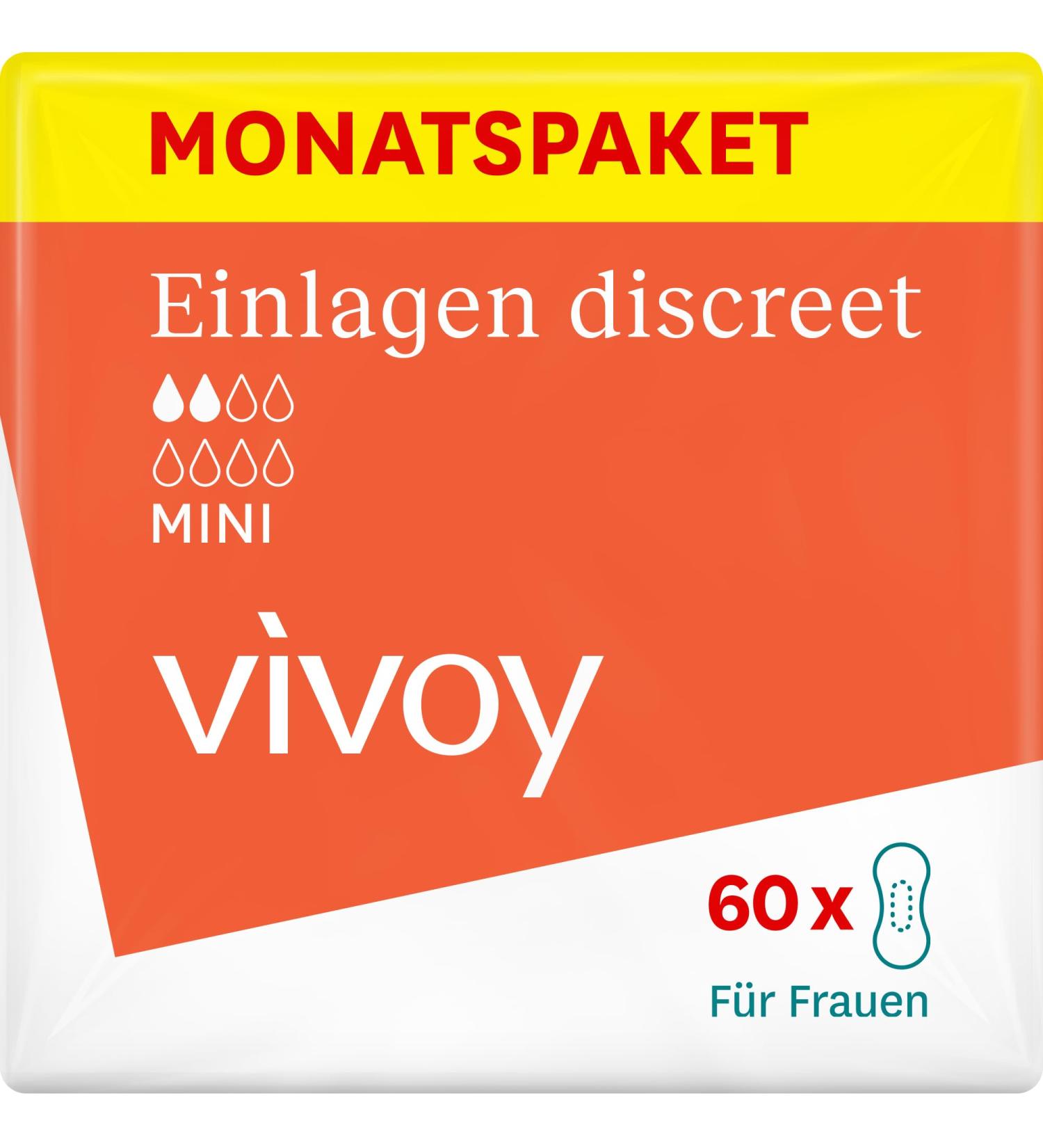 VIVOY DISCREET Mini Insoles - 60 Individually Packaged Hygiene Inserts for Women with Bladder Weakness & Incontinence | Monthly Package - Buy Online on GoSupps.com