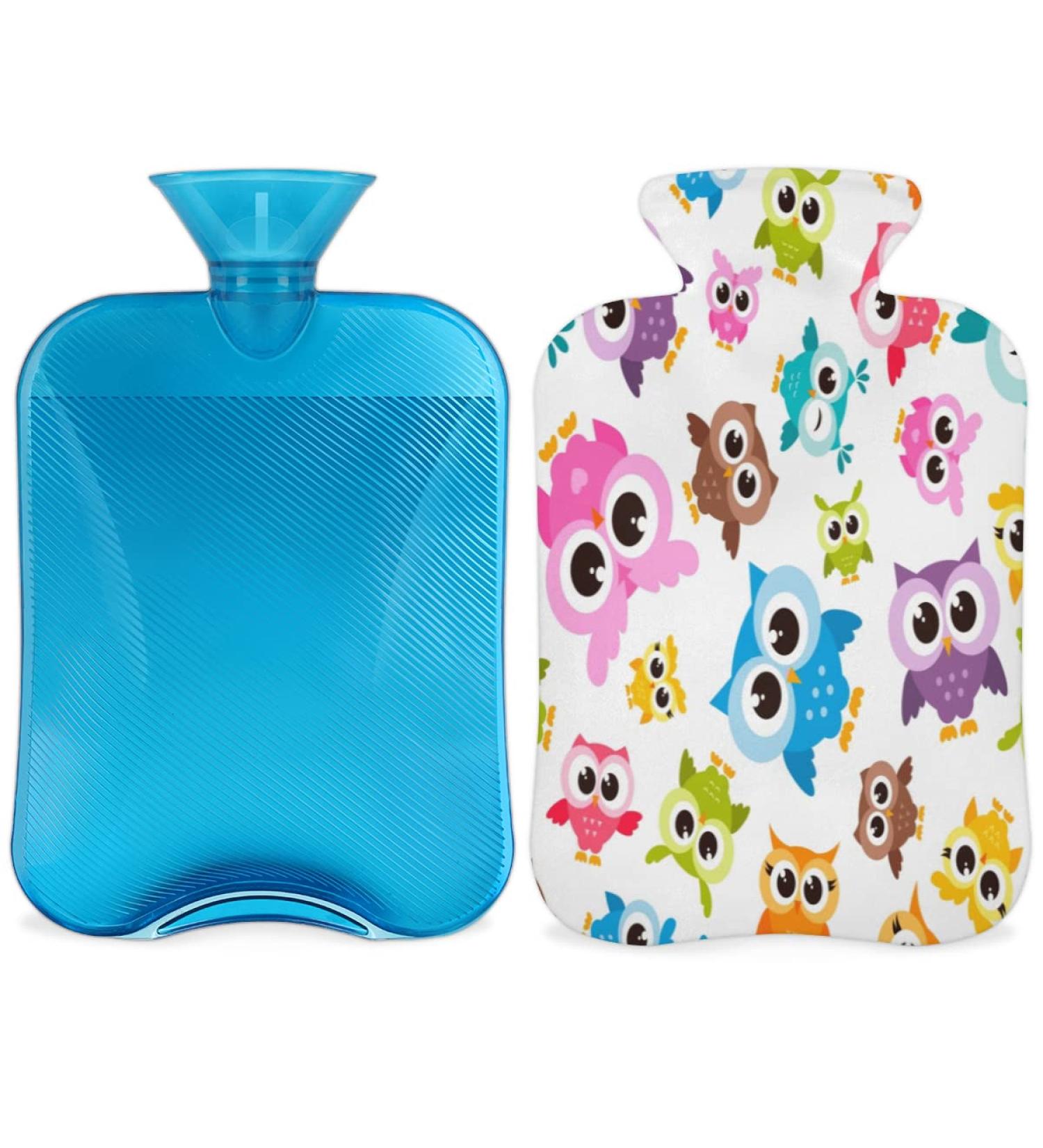 Colorful Owl Hot Water Bottle - Fluffy Cover 2L Capacity | Cozy Pain Relief for Back Neck & Shoulders - Buy Online on GoSupps.com
