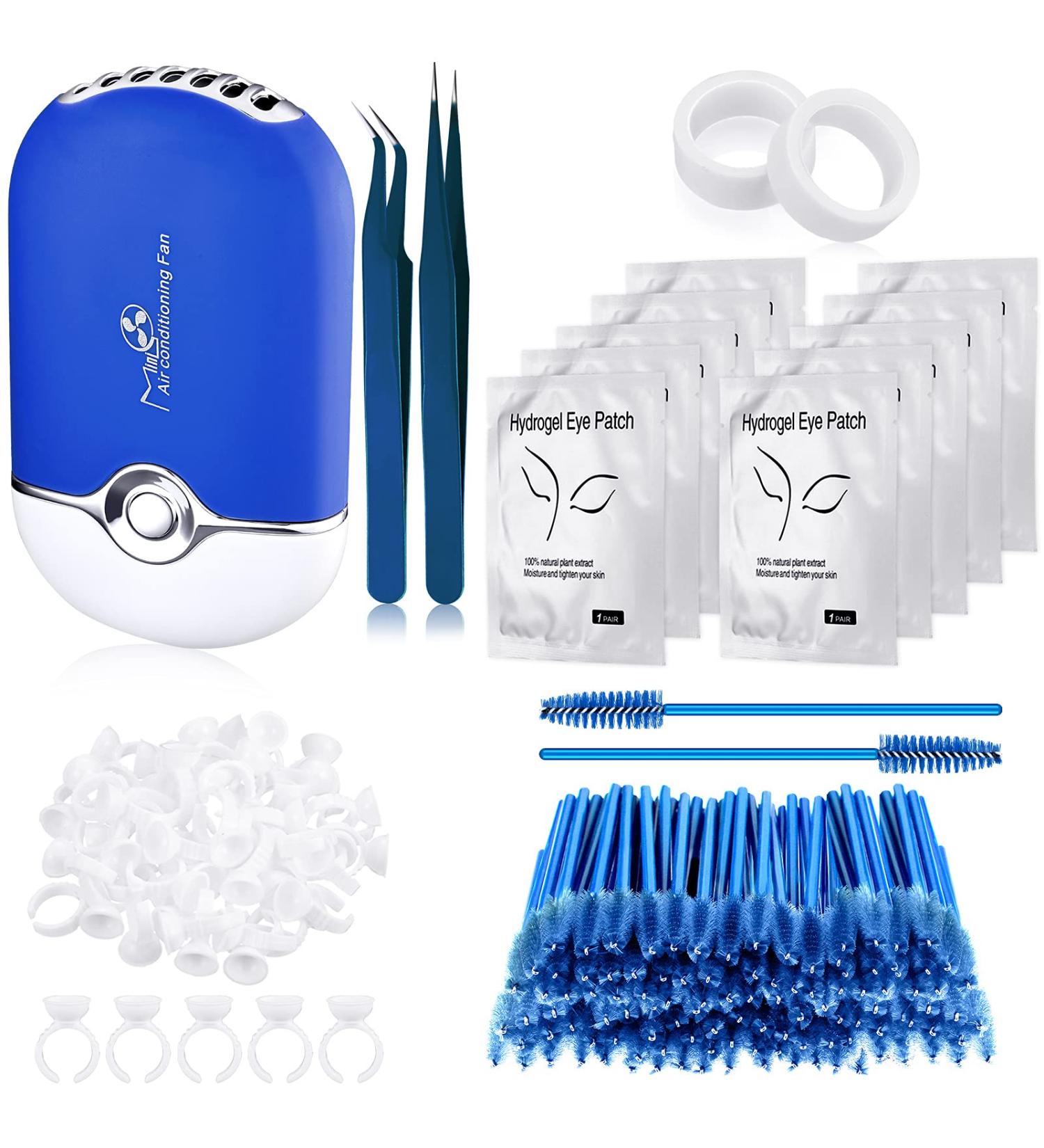Honoson Eyelash Extension Supplies Kit with USB Air Conditioning Blower, Tweezers, Mascara Wands, Glue Rings, Tapes, and Gel Pads - Buy Online on GoSupps.com