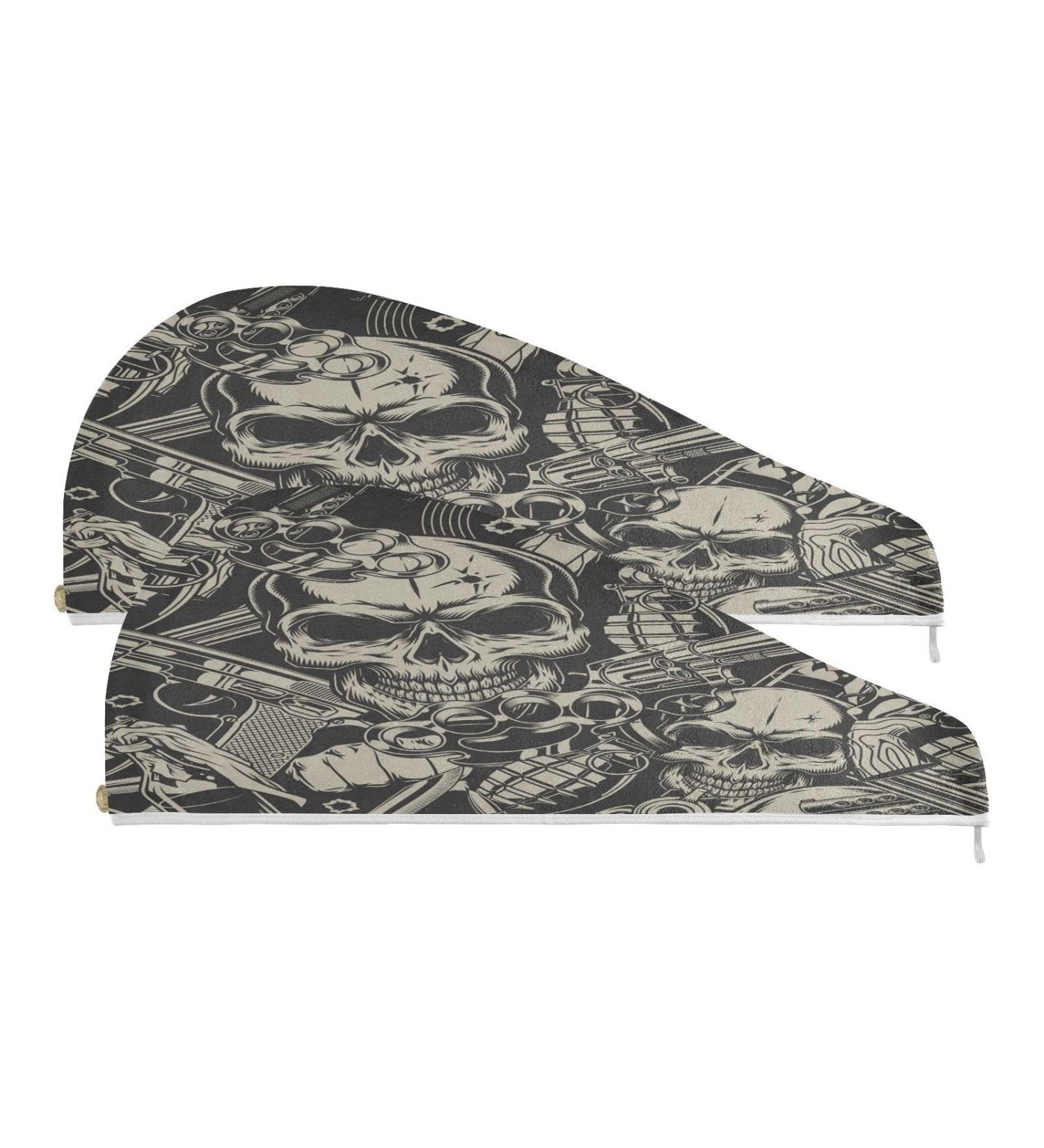 Violence Skull Dry Hair Cap & Quick Drying Towel Set | 2 Piece Super Absorbent Towel with Button Headband - Soft & Comfortable - Buy Online on GoSupps.com