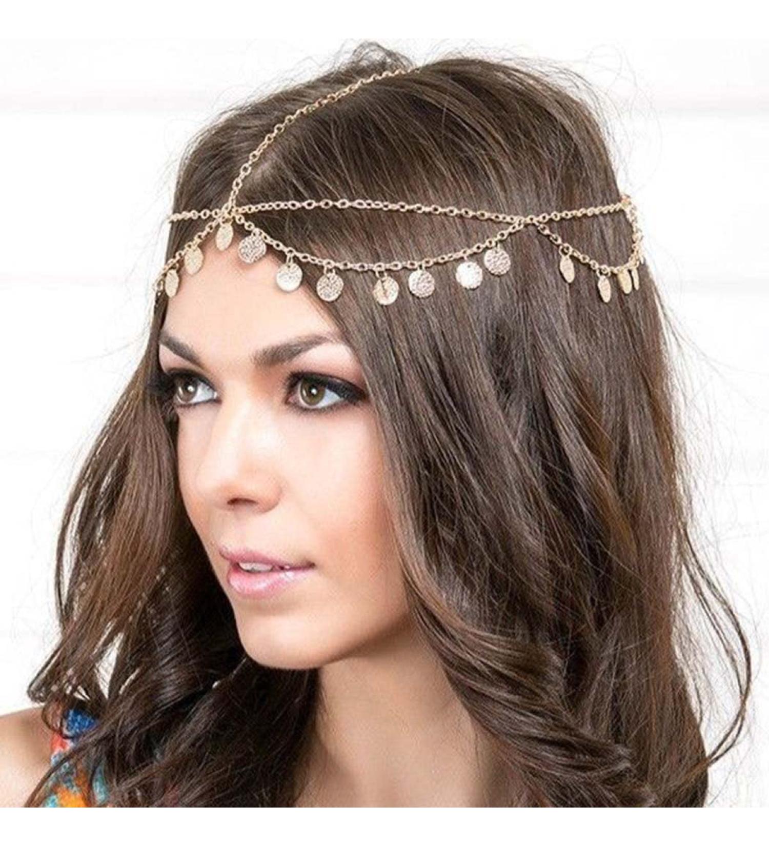 Runmi Head Chain with Zechin Tassels | Bridal Headpiece & Festival Hair Accessories for Women & Girls (Golden) - Buy Online on GoSupps.com