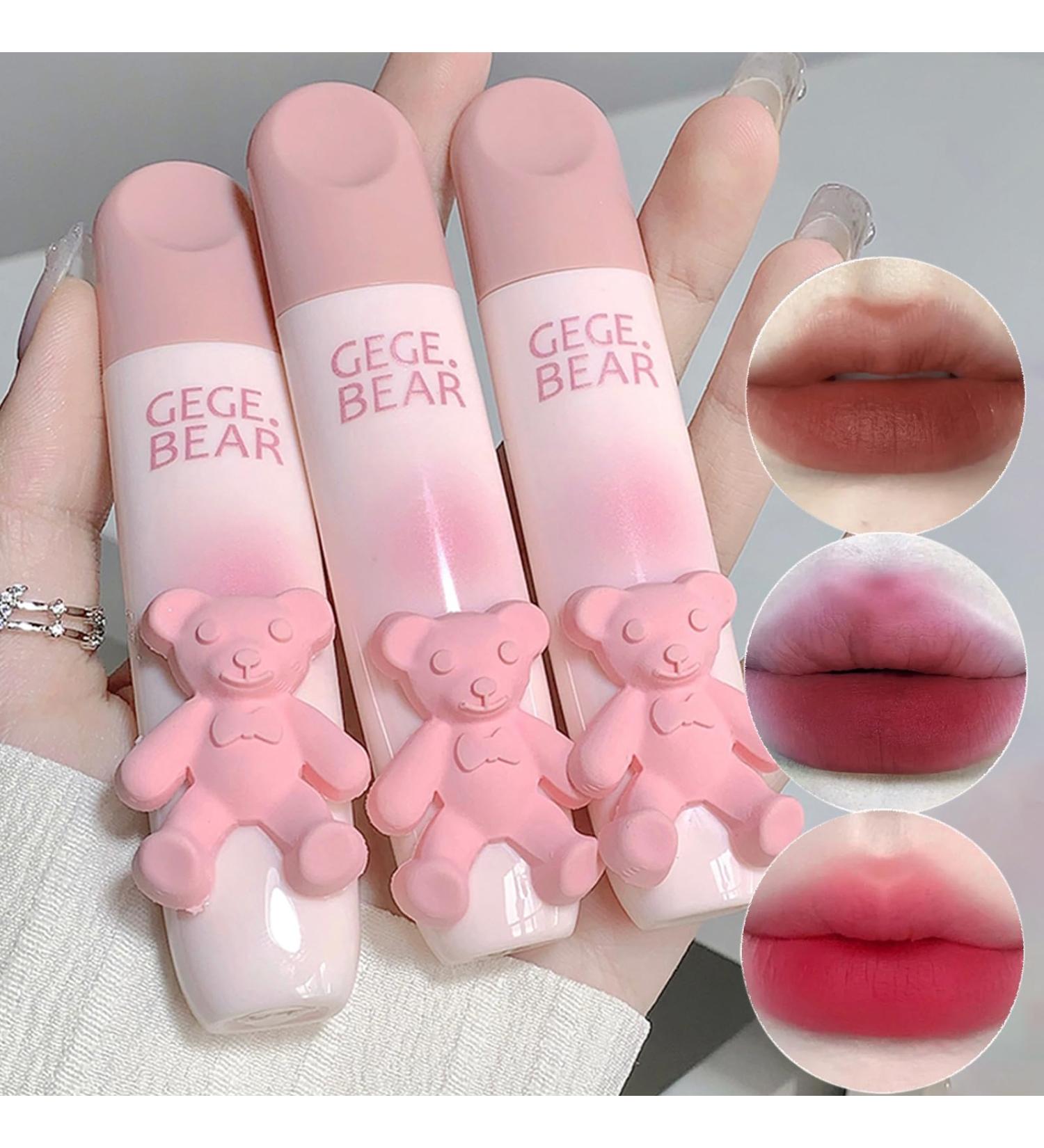 Sitovely 3PCS Cute Bear Matte Lipstick Set Velvet Lipgloss Matte Lipstick Moisturizing Velvet Lip Gloss Long Lasting Pink Color Lip Glaze (B) - Buy Online on GoSupps.com