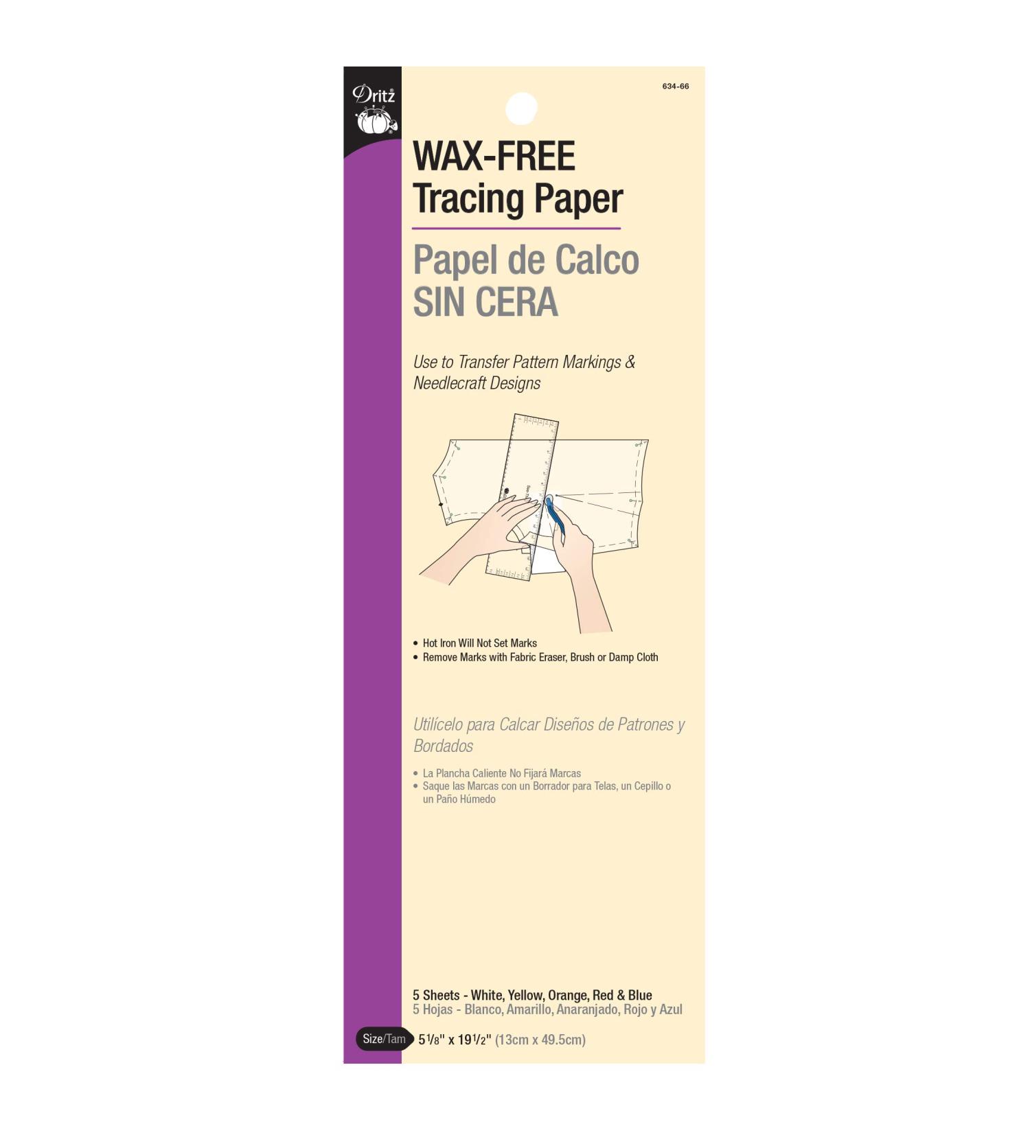 Dritz Wax-Free 5-1/8" x 19-1/2", 5 Sheets, Assorted Tracing Paper, 5-1/8 x 19-1/2-Inch, Colors May Vary