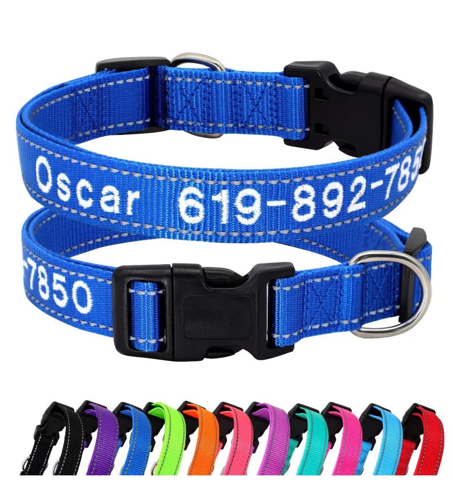 Beirui Personalised Dog Collars - Embroidered Custom Dog Collar with Name and Phone Number - Reflective Nylon Pet Collar for Small Medium Large Dogs Royal Blue Neck 10-16" S:Neck 10-16" Width 5/8" Royal Blue - Buy Online on GoSupps.com