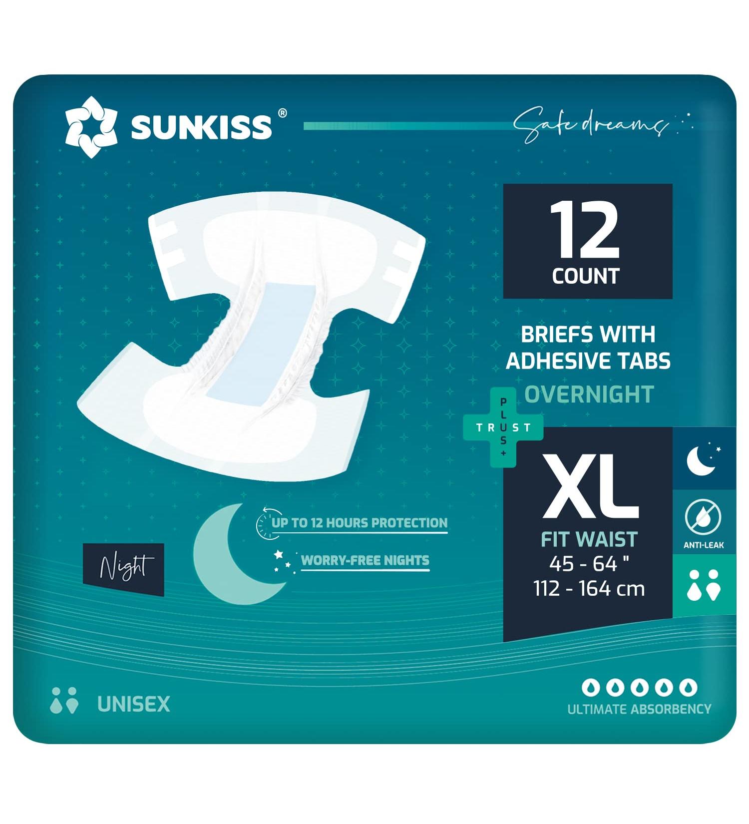 Sunkiss Trustplus XL Overnight Incontinence Diapers for Adults | Absorbent Disposable Underwear for Men & Women | 12 Pieces - Buy Online on GoSupps.com