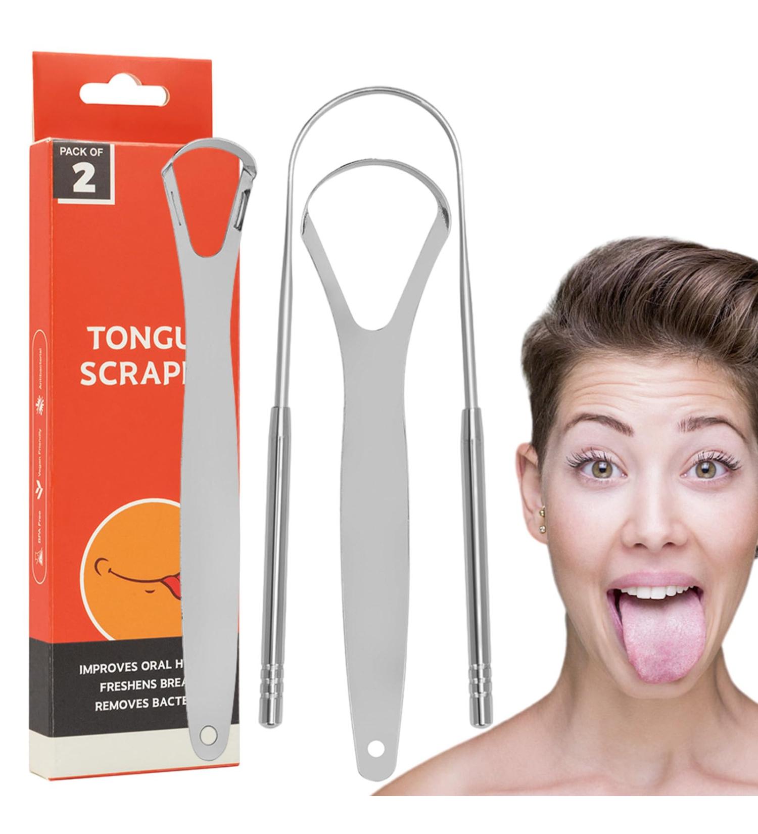 Premium Stainless Steel Tongue Cleaner & Scraper | Portable Metal Tongue Brush for Bad Breath Reduction | LNHGH - Buy Online on GoSupps.com