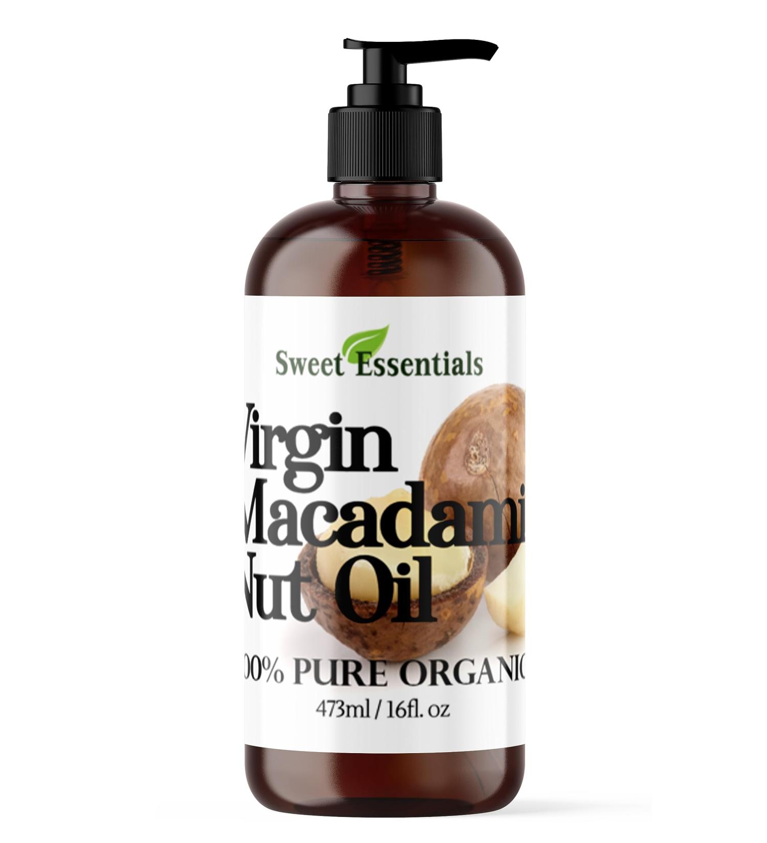 Sweet Essentials Organic Macadamia Nut Oil 16oz | 100% Pure Food Grade | Imported from Italy | Natural Relief for Dry Skin Eczema & Dermatitis - Buy Online on GoSupps.com