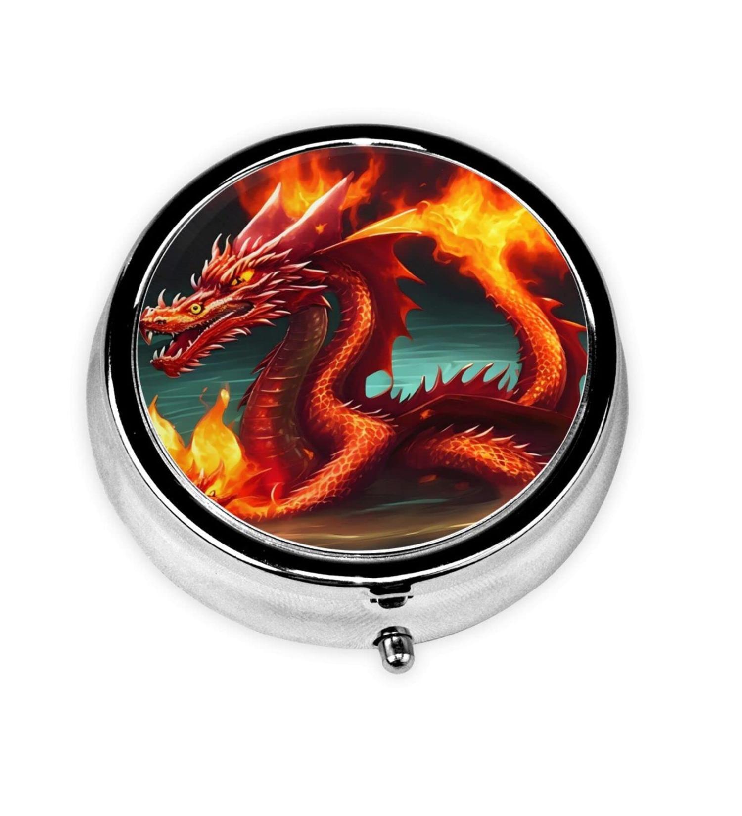 Dragon King Fireround Pill Box - 3 Compartment Portable Organizer for Travel & Purse - Buy Online on GoSupps.com
