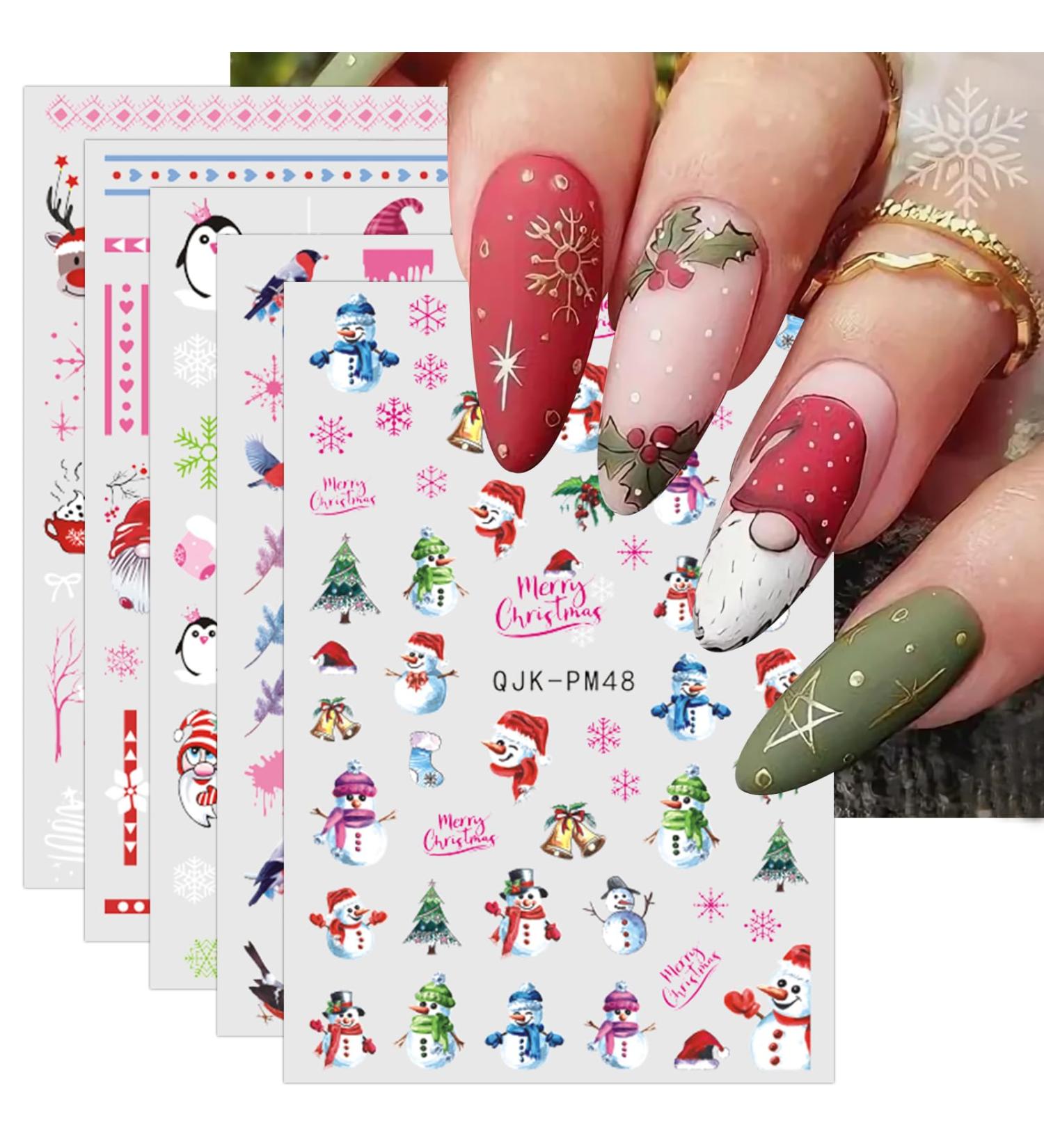 JMEOWIO 10 Sheets Christmas Pink Nail Art Stickers Decals Self-Adhesive Snowflake Winter Holiday Cute Snowman Nail Supplies Nail Art Design Decoration Accessories - Buy Online on GoSupps.com