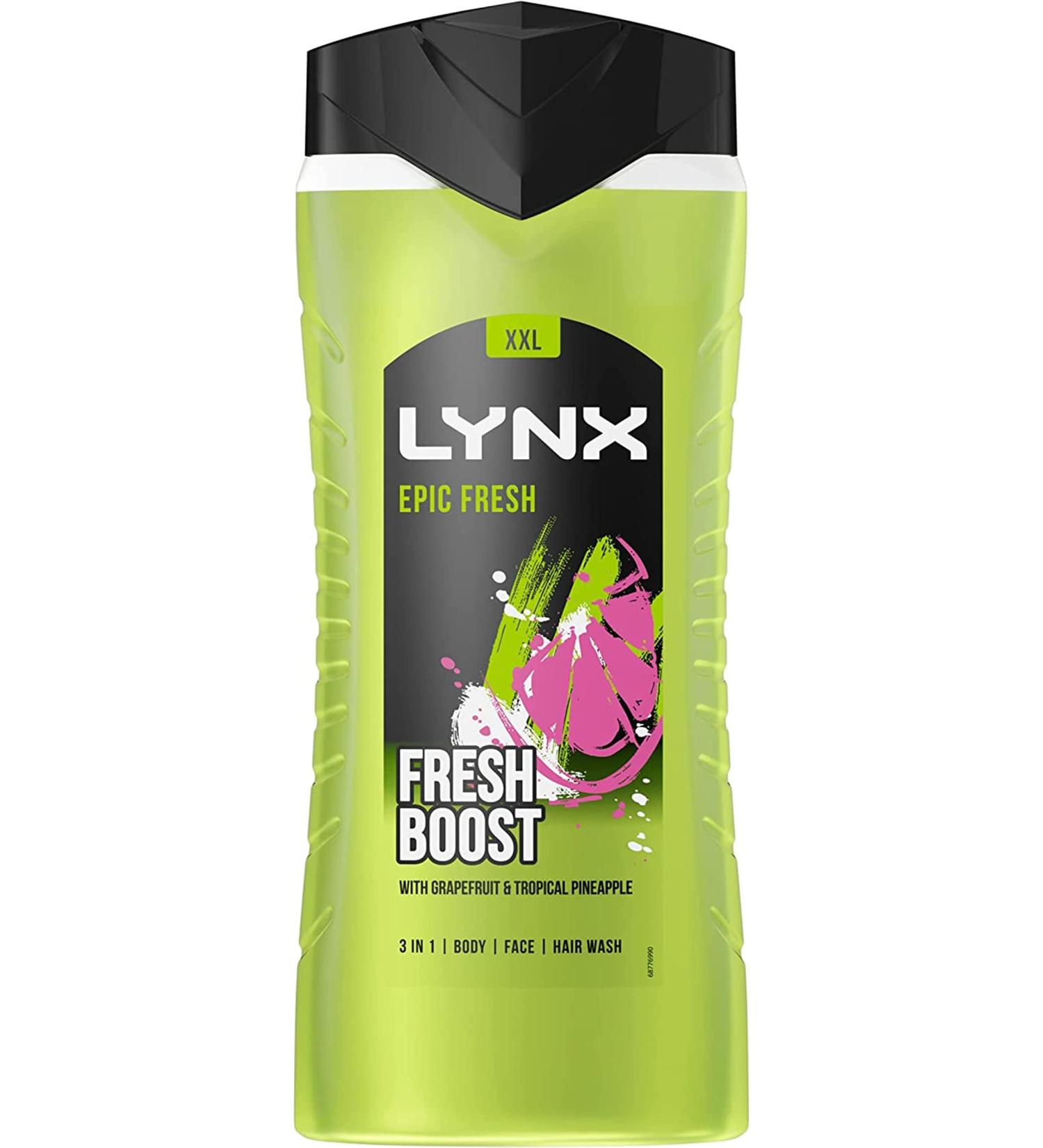 Lynx Epic Fresh Shower Gel. Fresh boost with Grapefruit & Tropical Pineapple.500ml Lynx Epic Fresh Shower Gel100% plant-based moisturisers that leave the skin silky to the touch