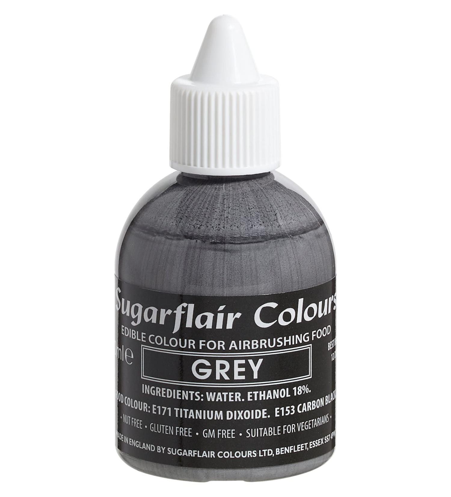 Sugarflair Grey Edible Airbrush Colour - Edible Food Colouring Airbrush Paint for Cakes Cupcakes Icing and Cake Decorations - 60ml