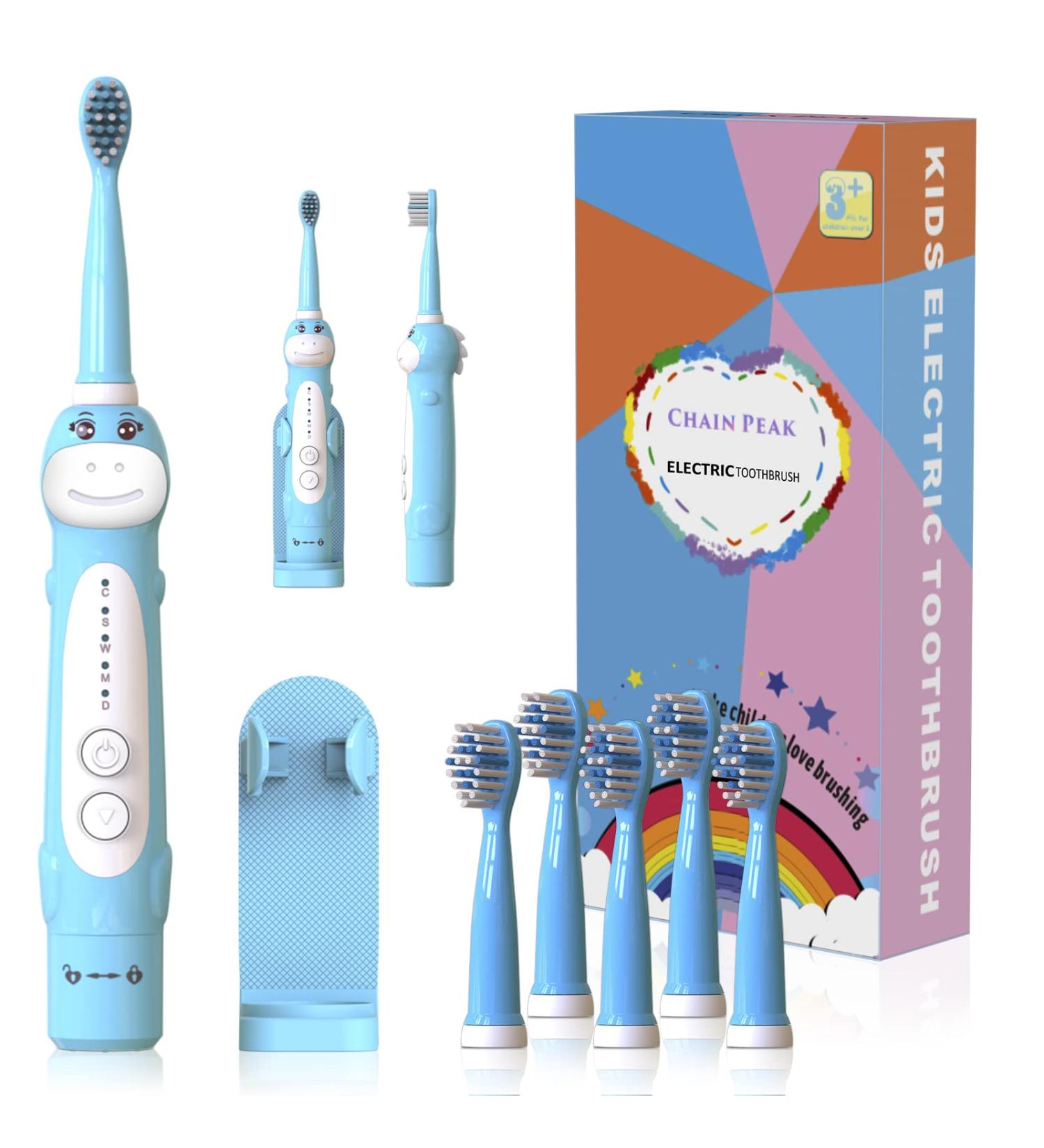 Dinosaur Toothbrush Kids Sonic Electric Toothbrush for Children Toddlers Boys Girls Age 3-12 with 30s Reminder 2 Mins Timer 5 Modes 6 Brush Heads Rechargeable Wall-Mounted Holder 8680 Blue+ 6 Heads+ Holder(package Might Vary) - Buy Online on GoSupps.com