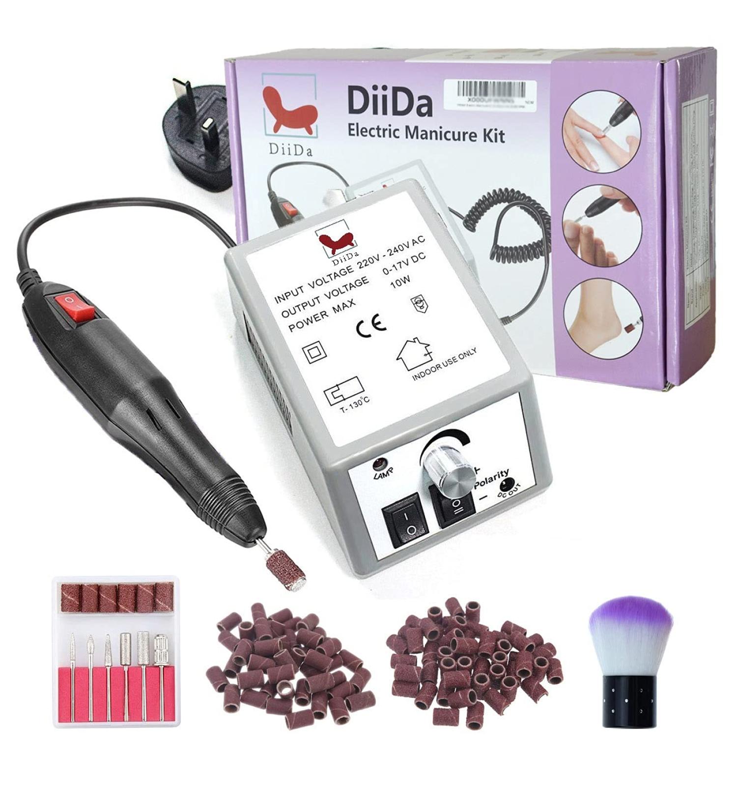 DiiDa Professional Electric Manicure Drill Set | Pedicure Kit with 100pcs Sand Rings and Powder Brush - Buy Online on GoSupps.com