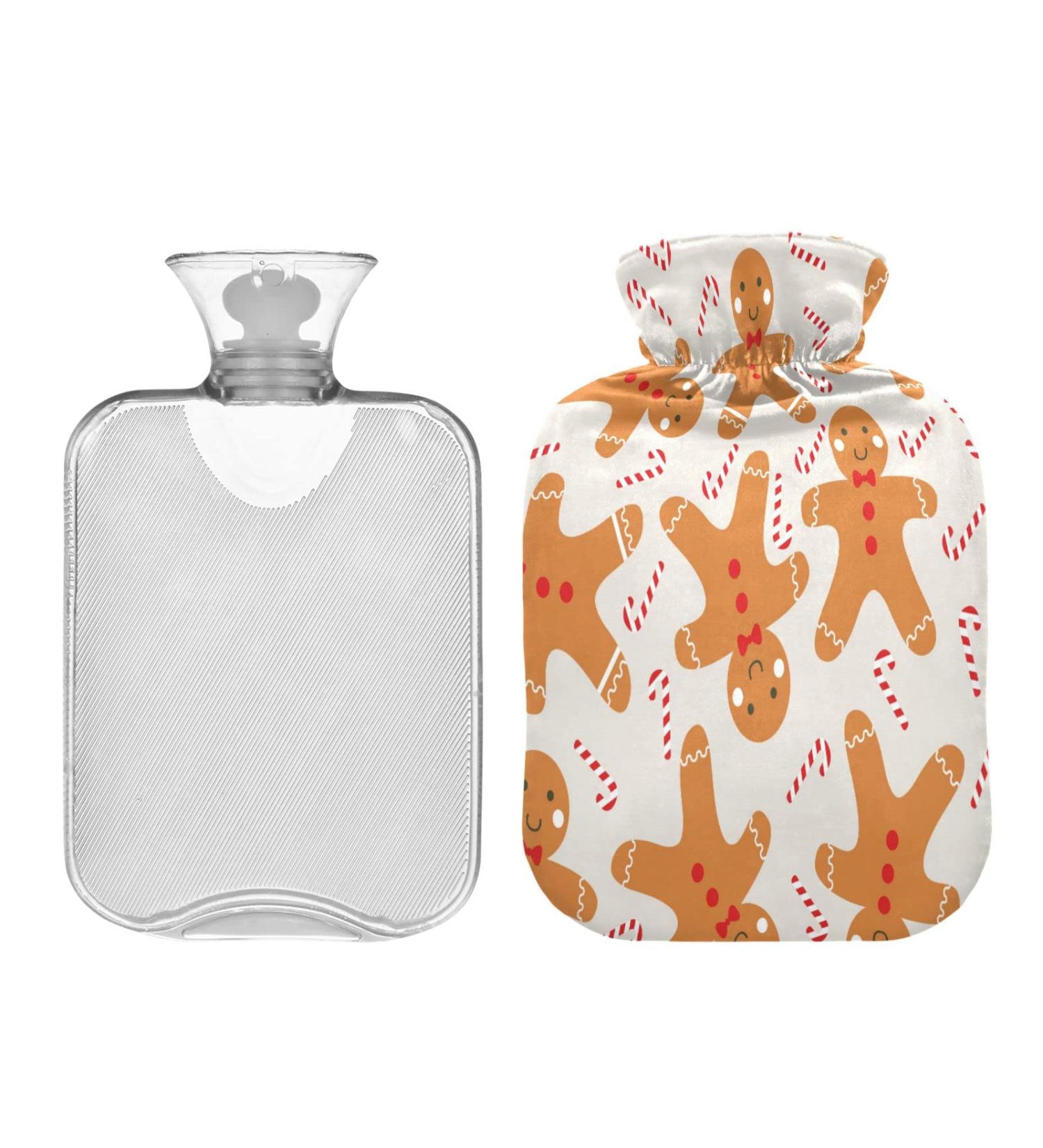 Shop Cute Gingerbread Man Hot Water Bottle - 2L Red Plush Cover - Perfect Winter Warmer for Kids & Adults - Buy Online on GoSupps.com