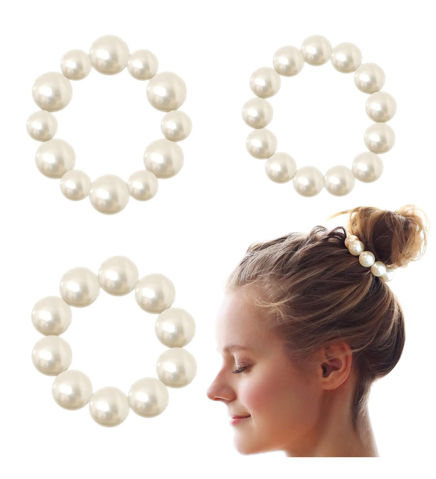 Pearls Wrist/Hair Tie for Women - Elegant Pearl Ponytail Elastic Bracelet/Hair Band - Buy Online on GoSupps.com