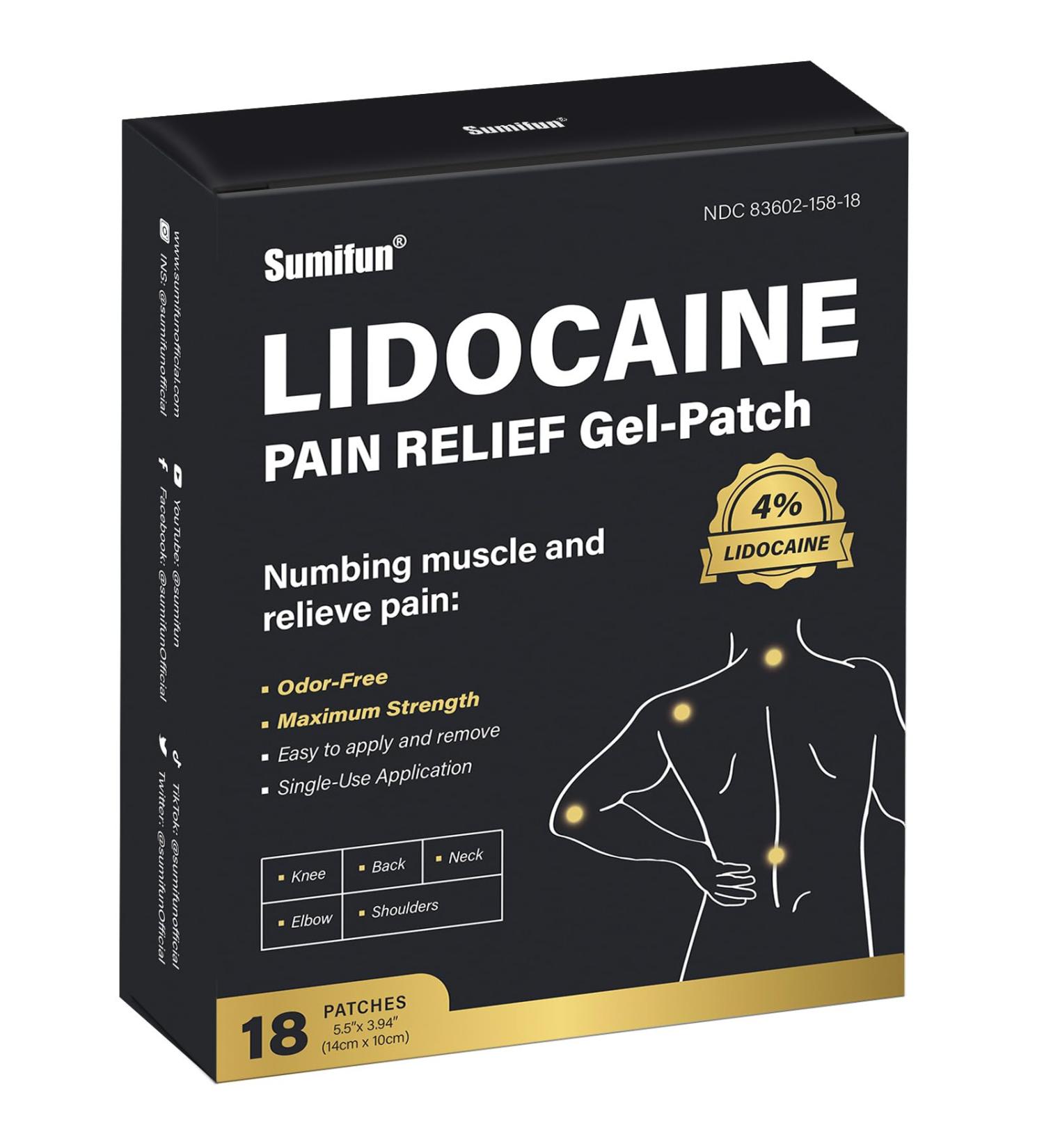 Sumifun 4% Lidocaine Pain Relief Patches - 18 Count for Back Shoulder Muscle & Joint Pain - Maximum Strength Pain Relief - Buy Online on GoSupps.com