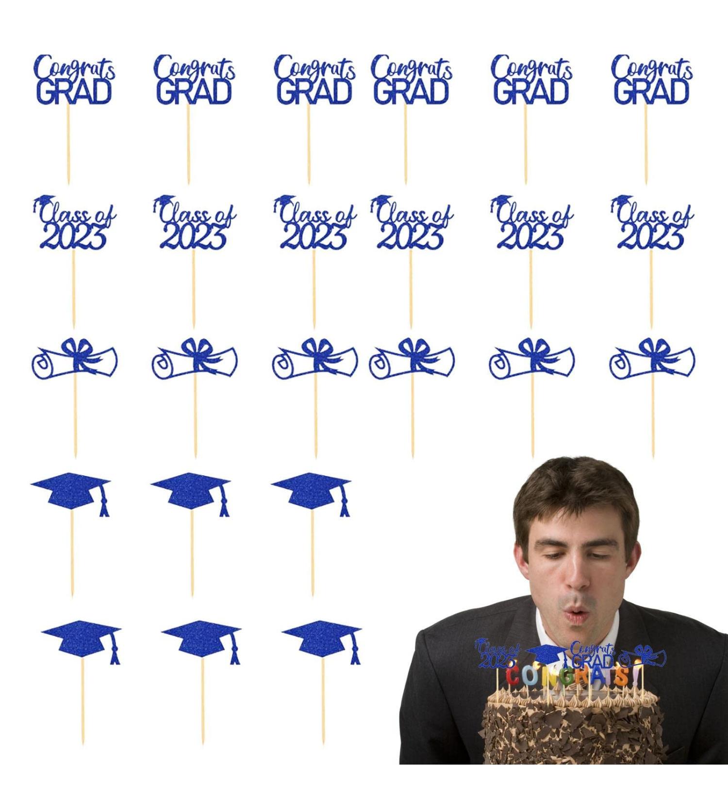 Dificato Class of 2023 Cupcake Toppers | Graduation Theme Cupcake Toppers - Class of 2023 Graduation Cupcake Toppers Diploma Grad Caps Cake Toppers Picks for Graduation Blue - Buy Online on GoSupps.com