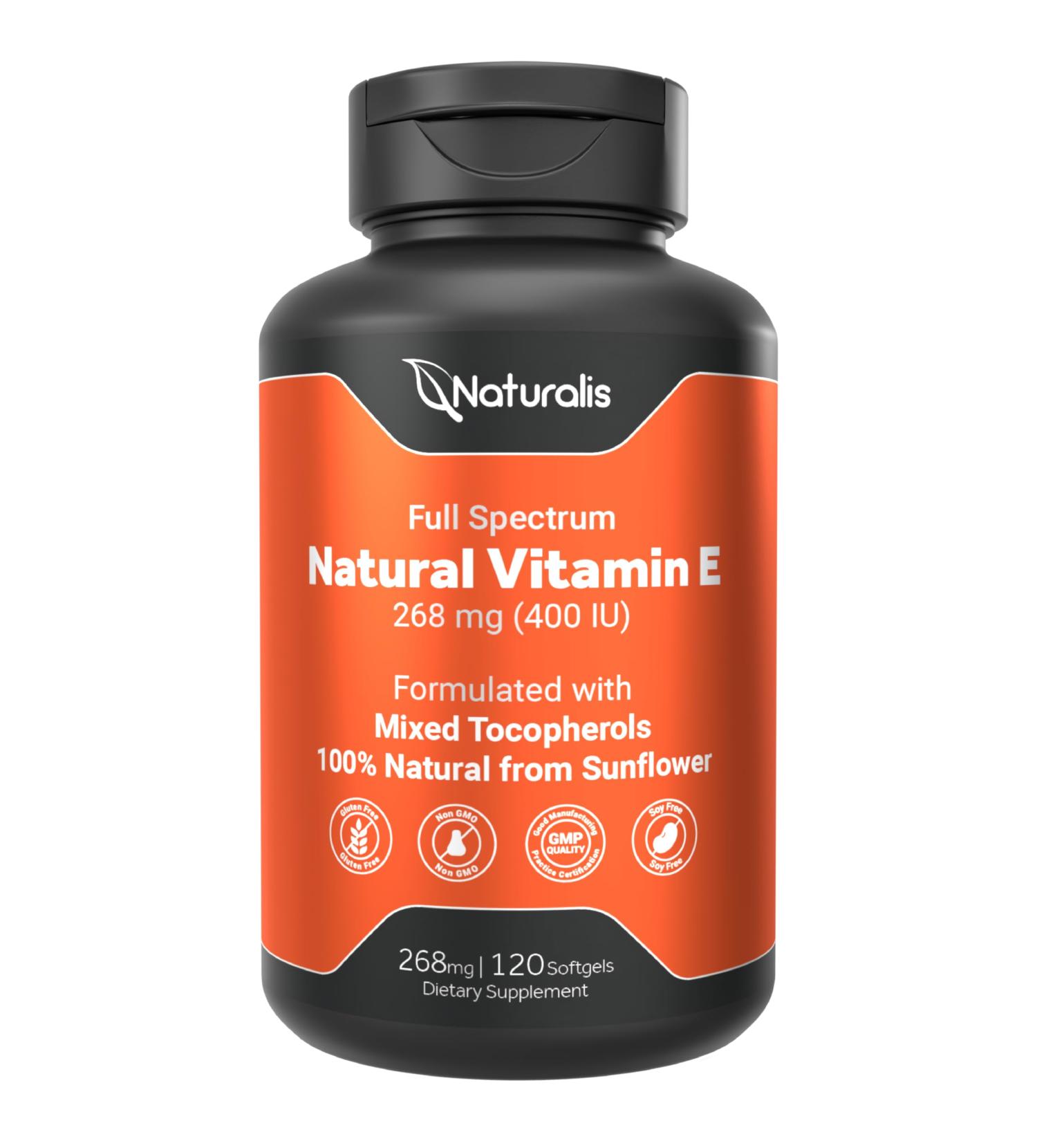 Naturalis Sunflower Vitamin E 268mg (400 IU) with Mixed Tocopherols | Essential Skin Vitamin & Immune Support | Non-GMO Soy & Gluten Free | 120 Softgels 120 Count (Pack of 1) - Buy Online on GoSupps.com