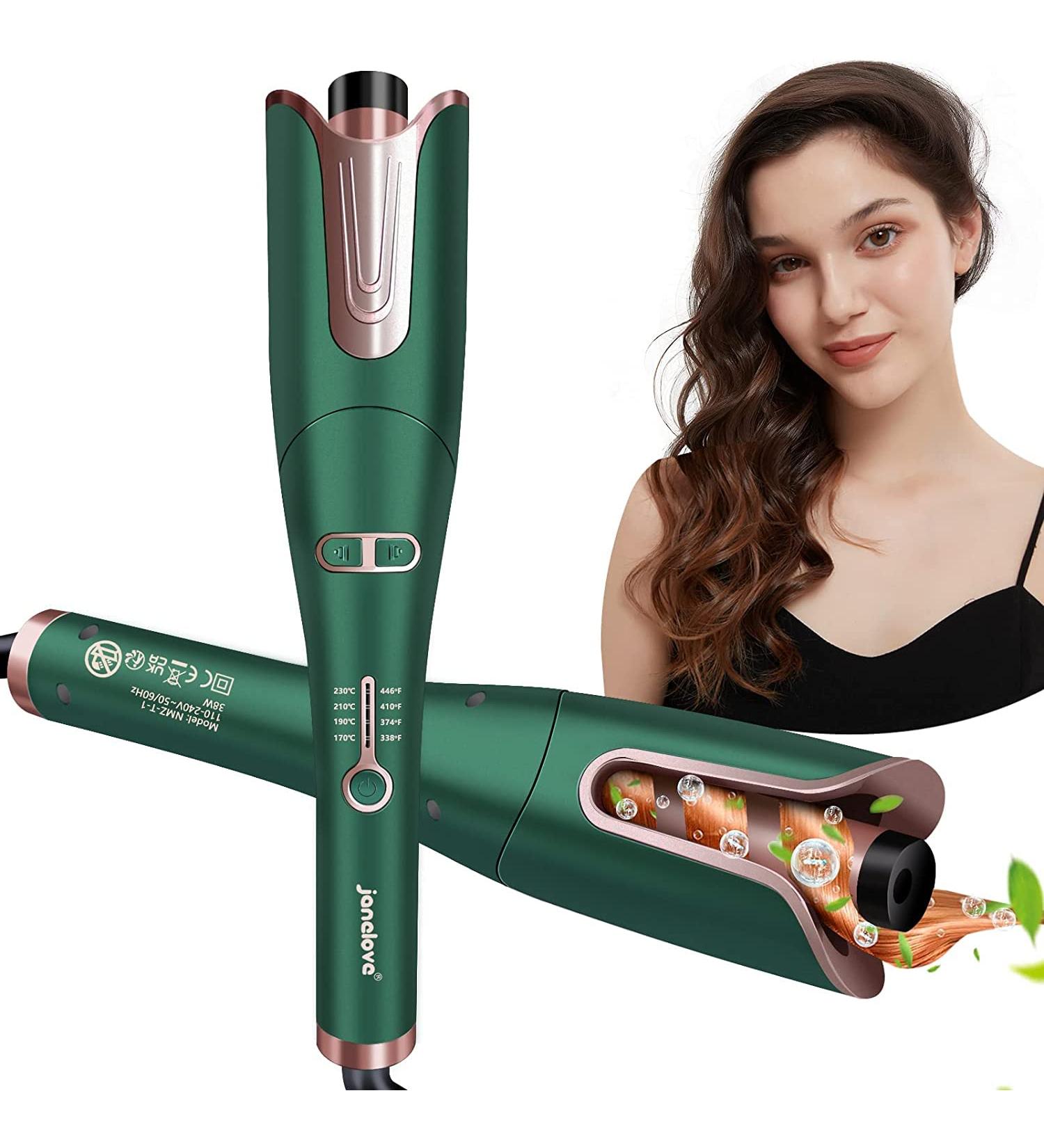 Janelove Automatic Hair Curler - 1 Inch Ceramic Auto Curling Iron Wand 4 Temp Settings Dual Voltage Includes Gift Box & Portable Bag - Perfect for Long Hair Styling (Green - Buy Online on GoSupps.com