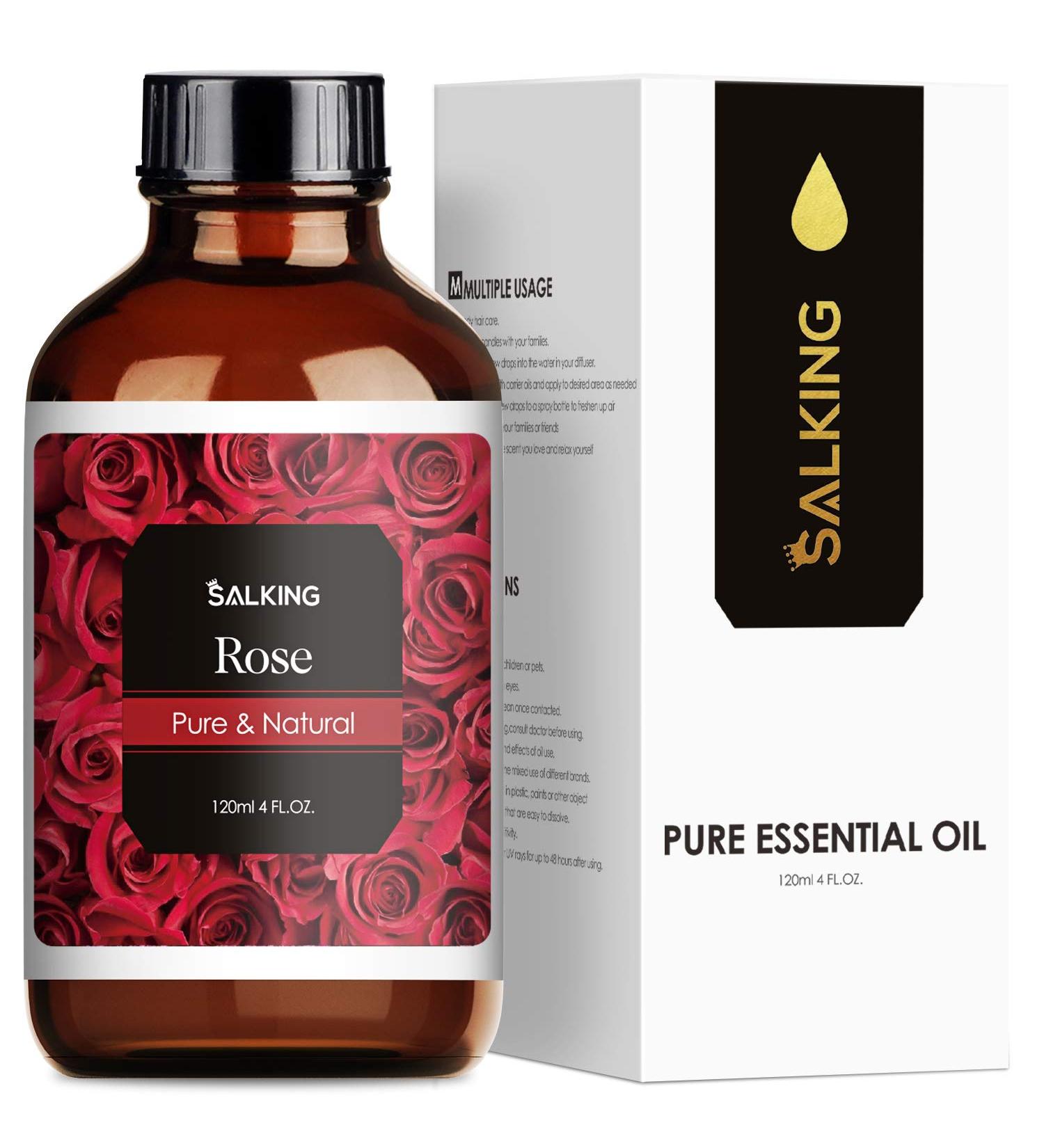 SALKING Rose Essential Oil 120ml - 100% Pure Natural Therapeutic Grade Aromatherapy Oil for Skin Care - Fragrance Oil for Diffuser - Relax and Sleep - Ideal Gift for Women - Buy Online on GoSupps.com