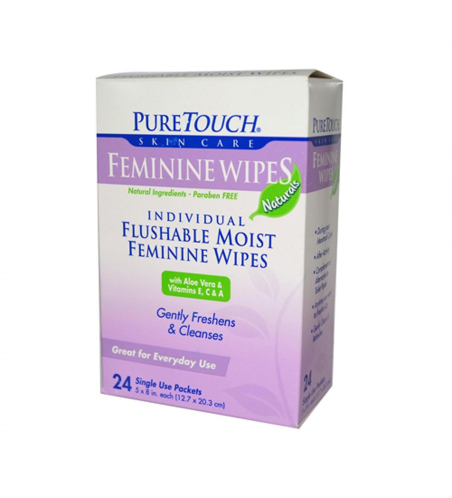 PURETOUCH SKIN CARE WIPES FEMININE FLUSHABLE 24 CT