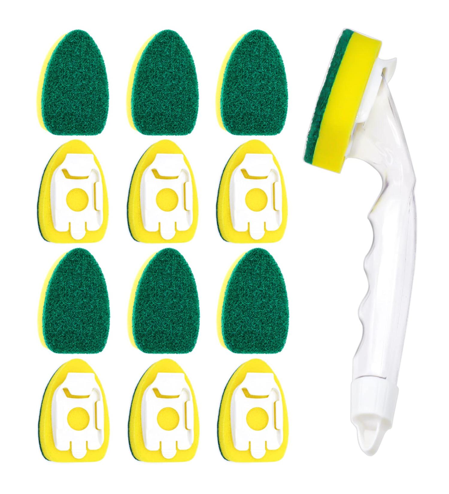 1 Dish Wand and 12 Refill Replacement Sponge Heads Heavy Duty Non Scratch and Replaceable sponge dishwand refill with Handle Clean Scrub Sponge Brush for Kitchen Sink Bathroom Dish Cleaning Supplies - Buy Online on GoSupps.com
