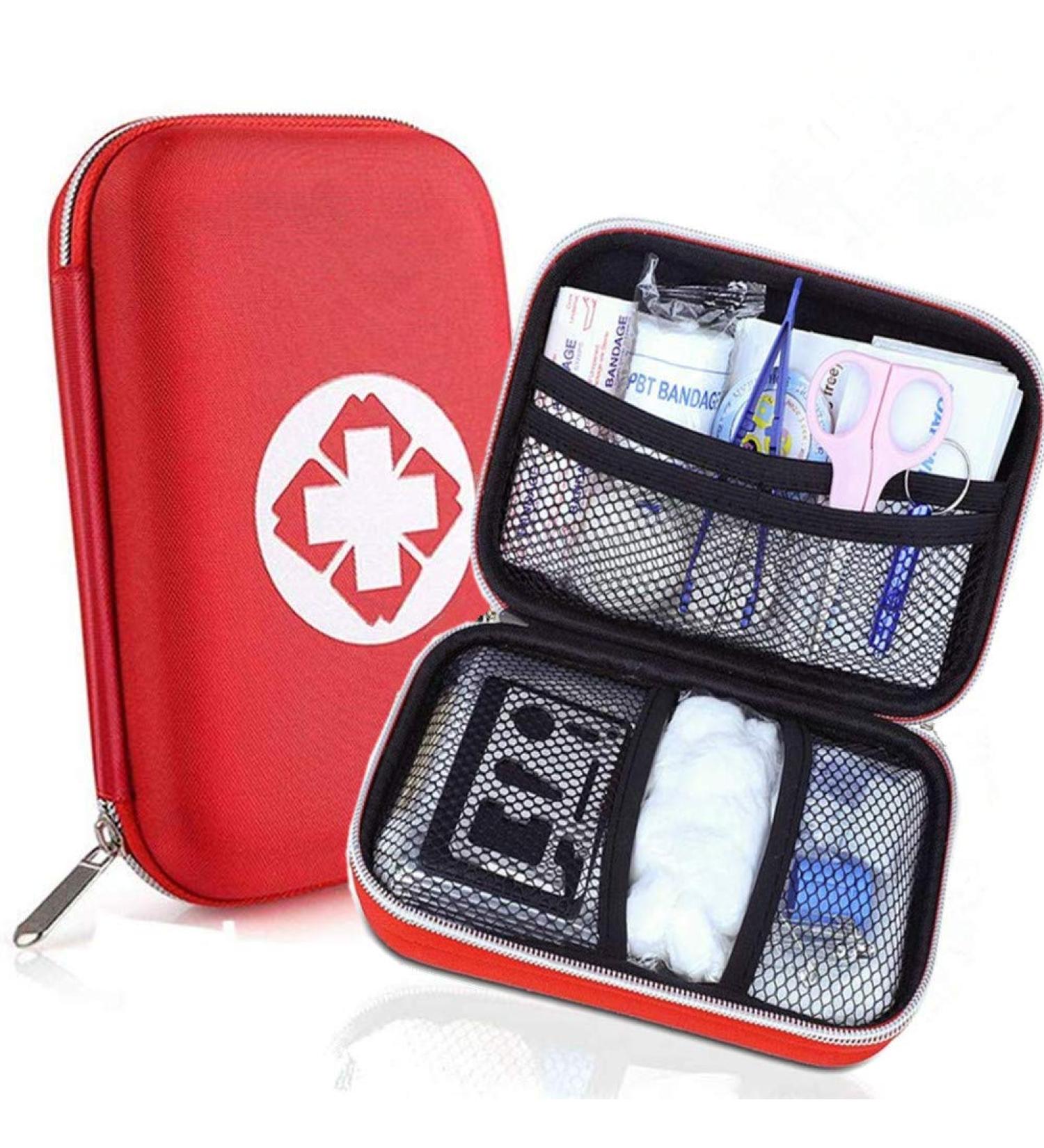 First Aid Set - Essential Hiking Outdoor Bicycle & Travel Kit | 18 Pieces in Red Bag with Bonus Emergency Whistle - Buy Online on GoSupps.com