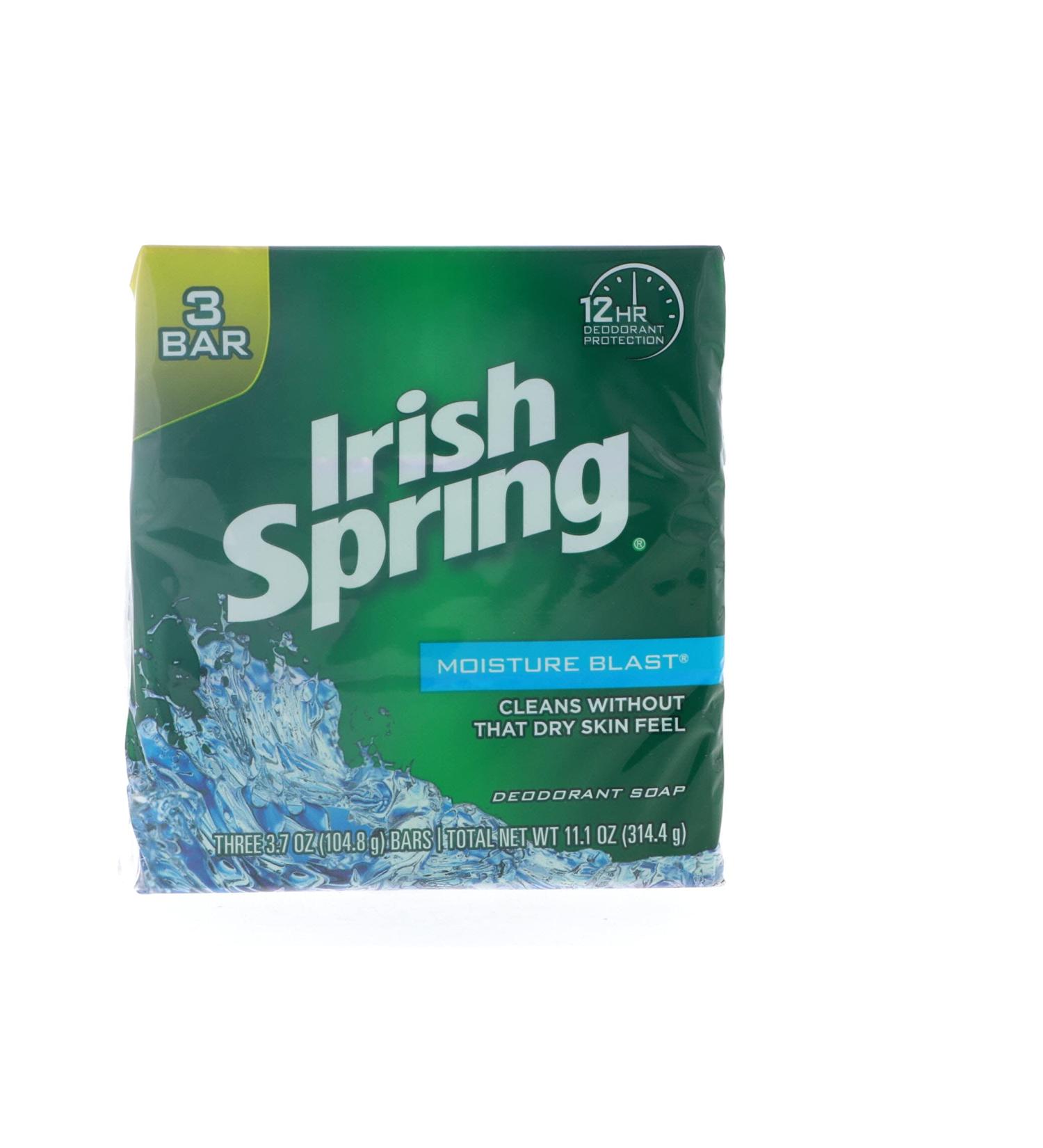 Irish Spring Moisture Blast Deodorant Bar Soap, 24-Count, 3.75 oz Bars (Pack of 2 x 12) - Long-lasting Freshness - Buy Online on GoSupps.com