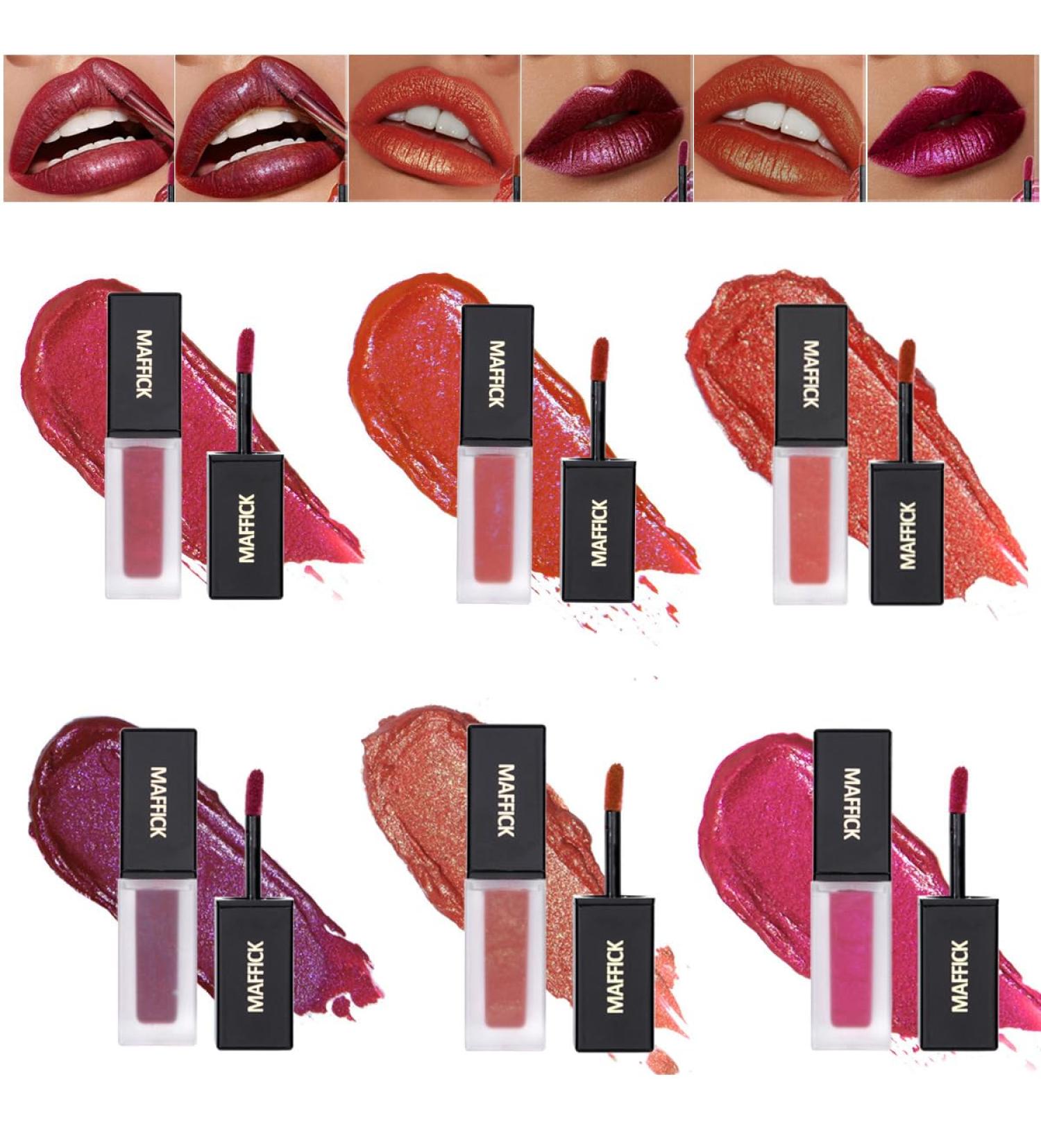 Shop Dulele Metallic Liquid Lipstick Set - 6 Waterproof Hydrating High Pigment Shades for Long-Lasting Non-Drying Matte Finish - Buy Online on GoSupps.com