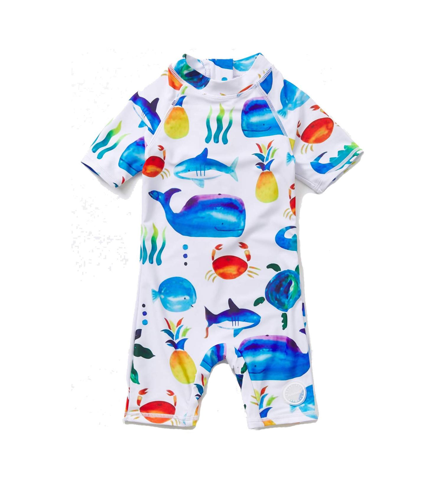 BONVERANO Baby Boys Swimsuit UPF 50+ Sun Protection, White Fish Print 9-12 Months - Buy Online on GoSupps.com