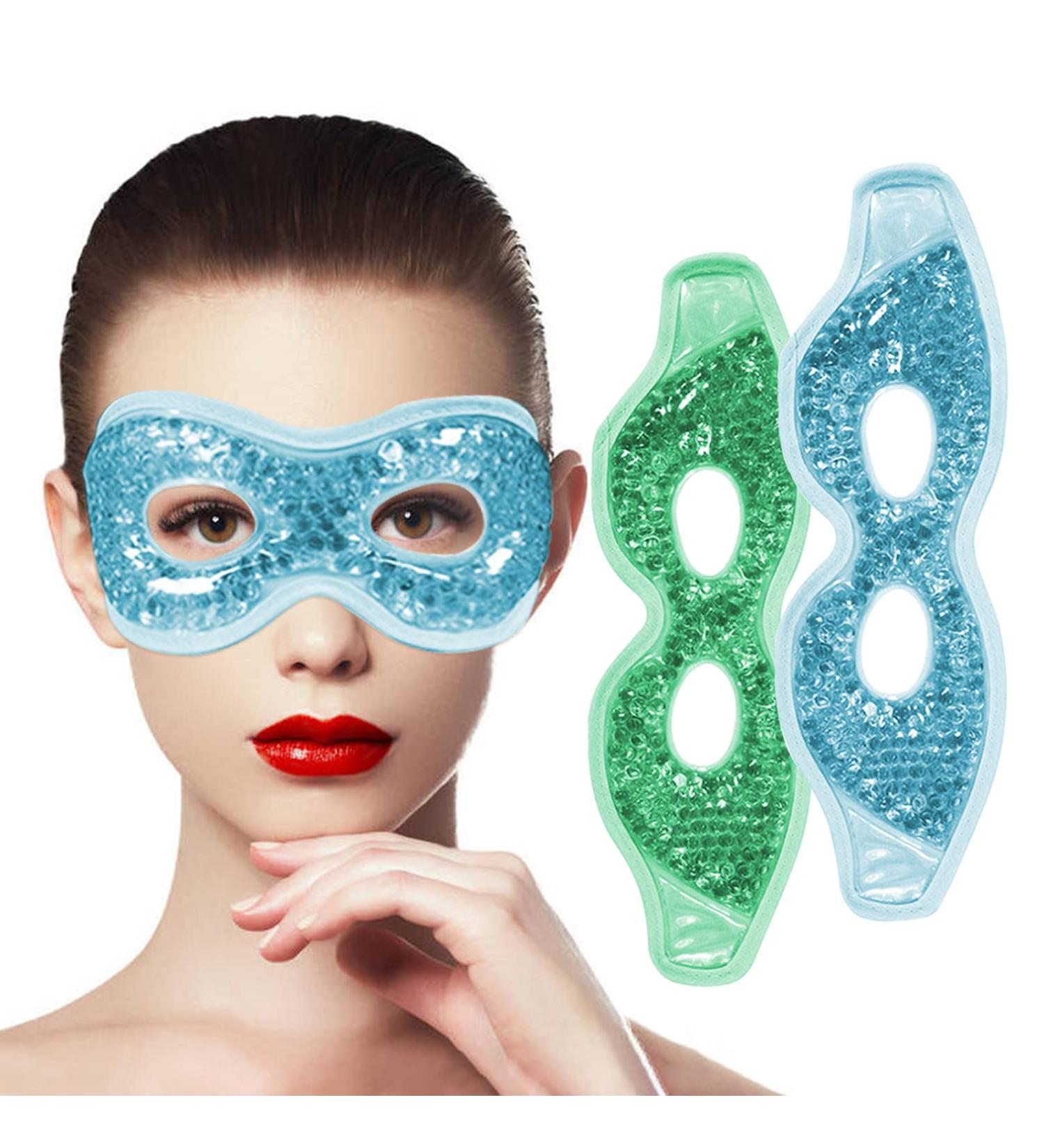Adofect Gel Beads Eye Mask - Reusable Hot and Cold Pack for Puffy Eyes, Dark Circles, Migraines - Blue/Green - 2 PCS - Buy Online on GoSupps.com