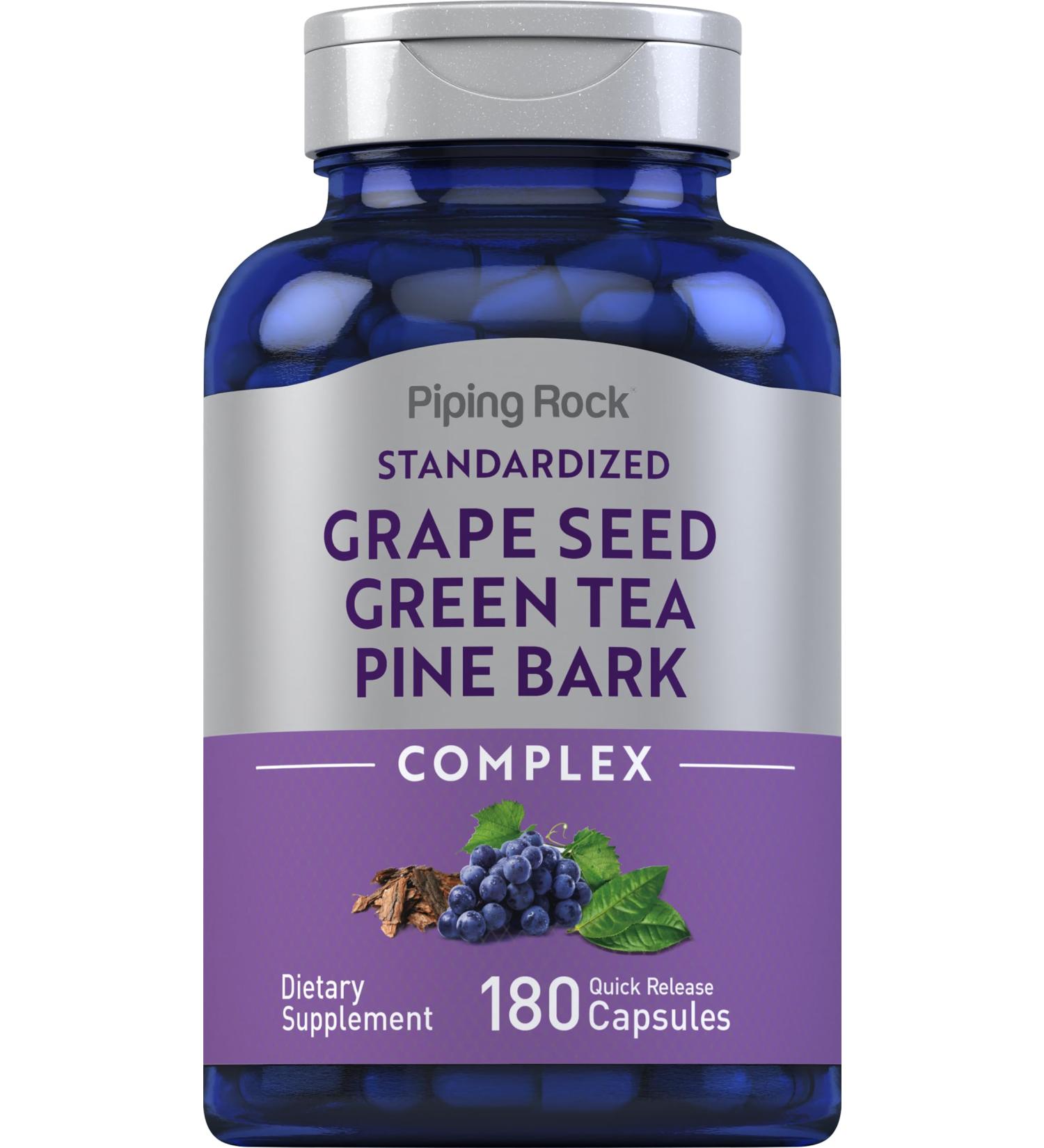 Piping Rock Grape Seed Green Tea & Pine Bark Complex | 180 Capsules | Standardized Extract | Non GMO Gluten Free Supplement - Buy Online on GoSupps.com