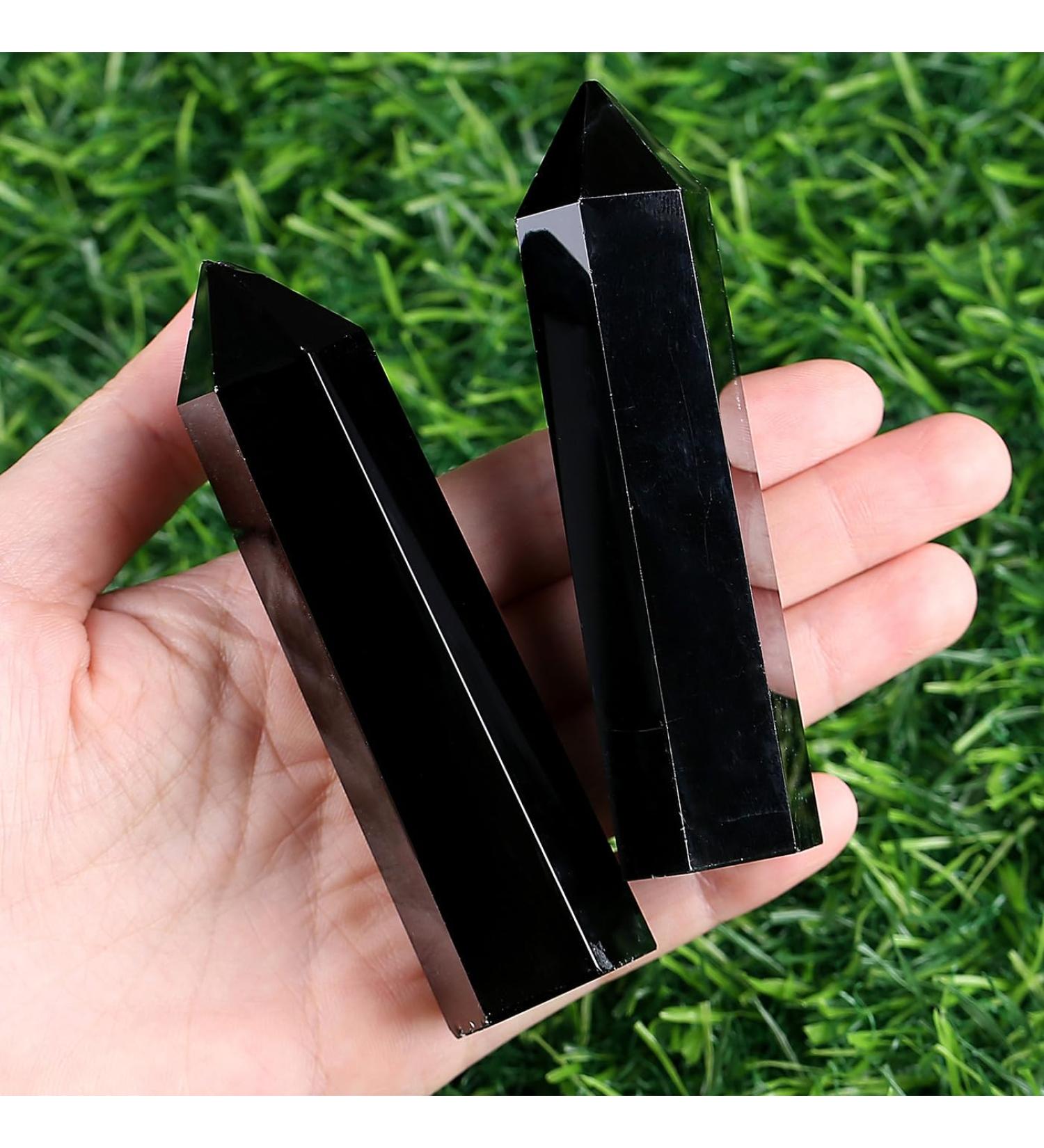 Buy Xiannvxi 4 Obsidian Tower Gemstone Stab - Natural Hexagonal Crystal for Meditation & Energy | 9-10cm Healing Stones - Buy Online on GoSupps.com