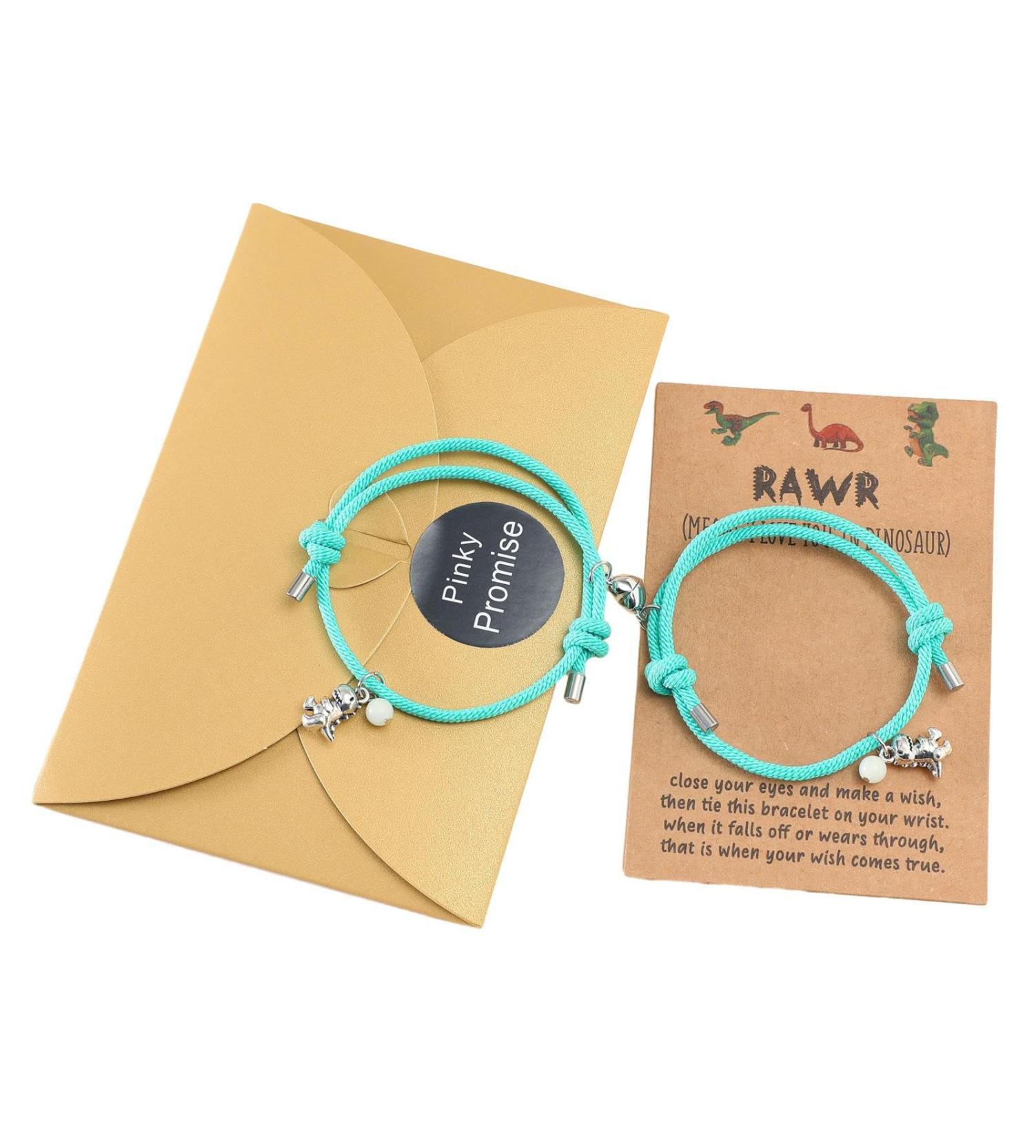 Qeepucak Heart Magnet Bracelet for Couples | Adjustable Love Bracelet with Shining Dinosaur Beads | Perfect Valentine's Day Gift - Buy Online on GoSupps.com