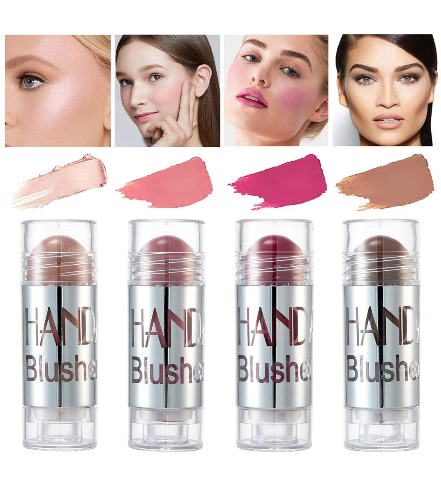 4 Colors Face Blush Stick - Matte Highlight Long-Lasting & Water-Resistant Rouge Cream for Cheeks Eyes & Lips - 4 Pack (0.25g Each) - Buy Online on GoSupps.com