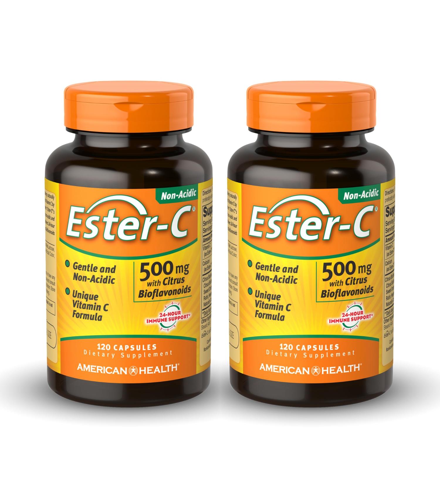 American Health Ester-C 500 mg with Citrus Bioflavonoids - 120 Capsules (Pack of 2) - 24-Hour Immune Support - Non-GMO Gluten Free - 120 Total Servings 120 Count (Pack of 2) - Buy Online on GoSupps.com