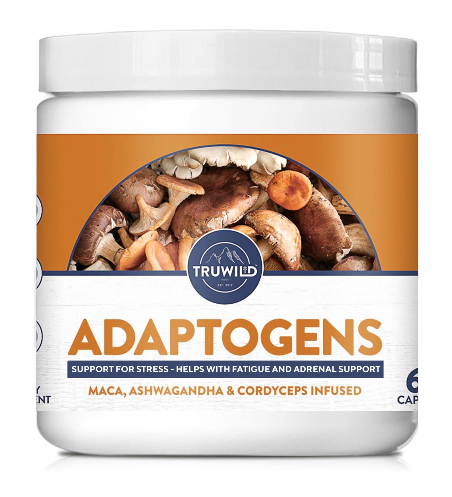 TruWild Adaptogen Blend with Cordyceps Maca Ashwagandha - 60 Capsules | All Natural Mushroom Blend for Daily Support - Buy Online on GoSupps.com