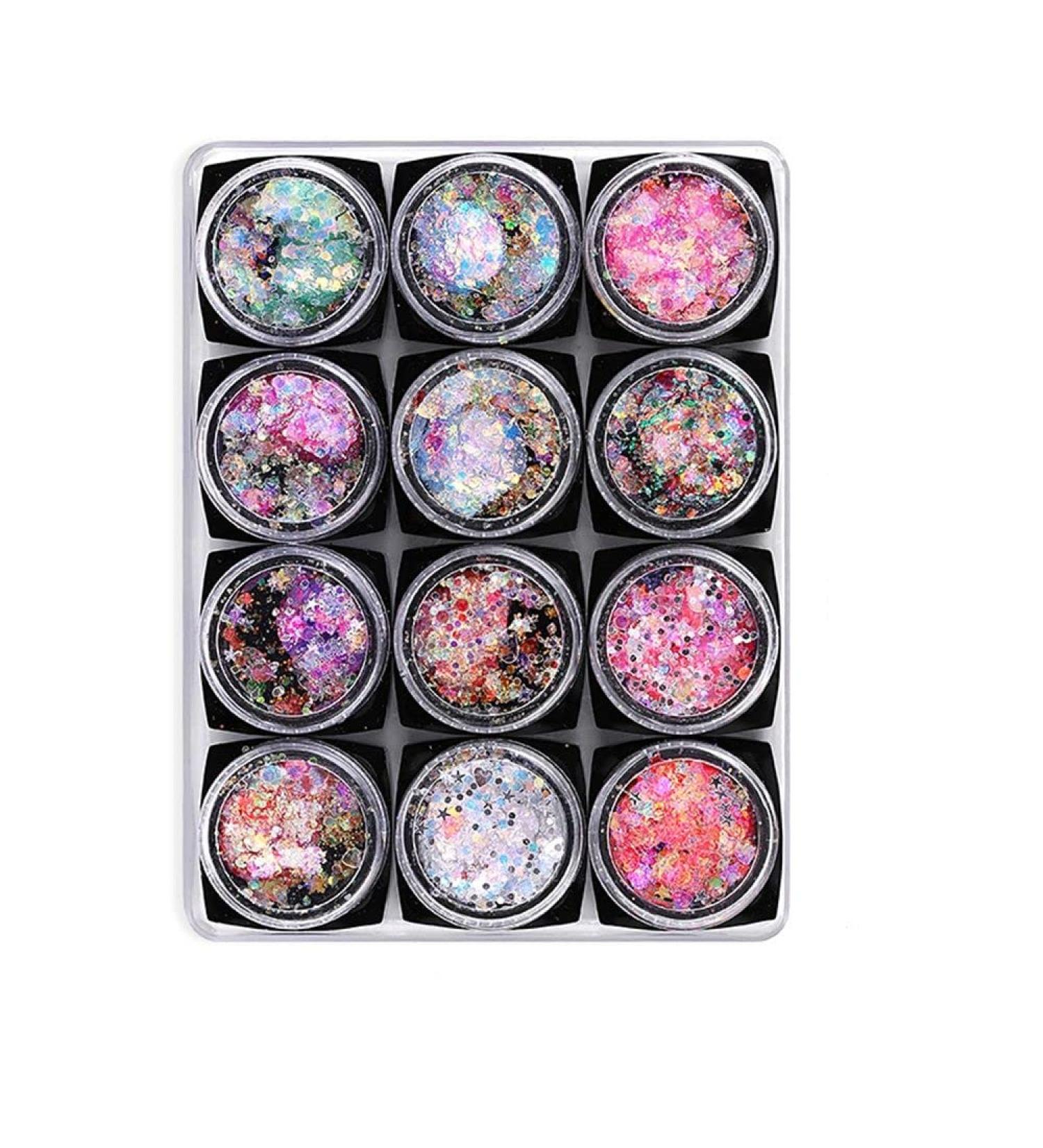 12 Colors Sparkly Chrome Powder Chunky Flakes Nail Art Sequins Manicure Decoration Nail Powder Flakes - Buy Online on GoSupps.com