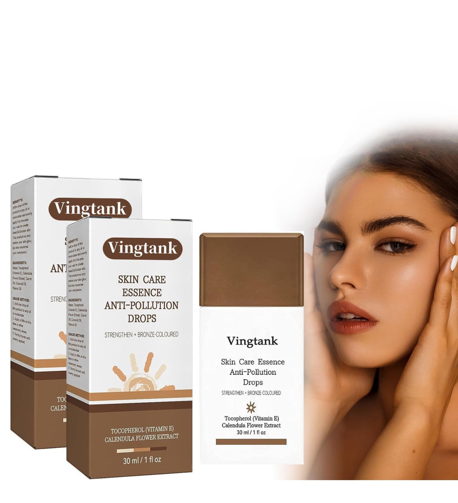Vingtank Anti-Pollution Bronzing Serum & Facial Tanning Drops - 2 x 1.05 oz Liquid Bronzer for Aging Skin | Best Skin Care Essence for a Natural Tan - Buy Online on GoSupps.com