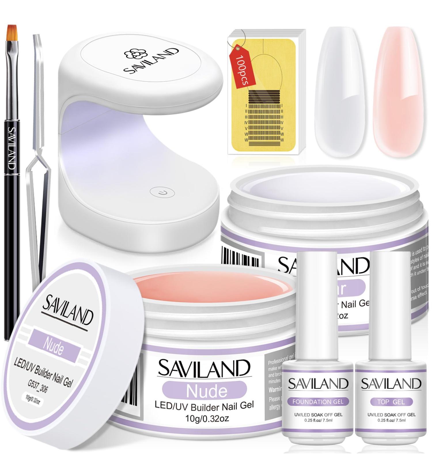 Saviland Builder Nail Gel Kit with Mini Nail Lamp - Clear Pink Builder Gels for Nail Extension and Strengthening with Manicure Tools - Nail Gift Set (01-Clear & Nudes Pink) - Buy Online on GoSupps.com
