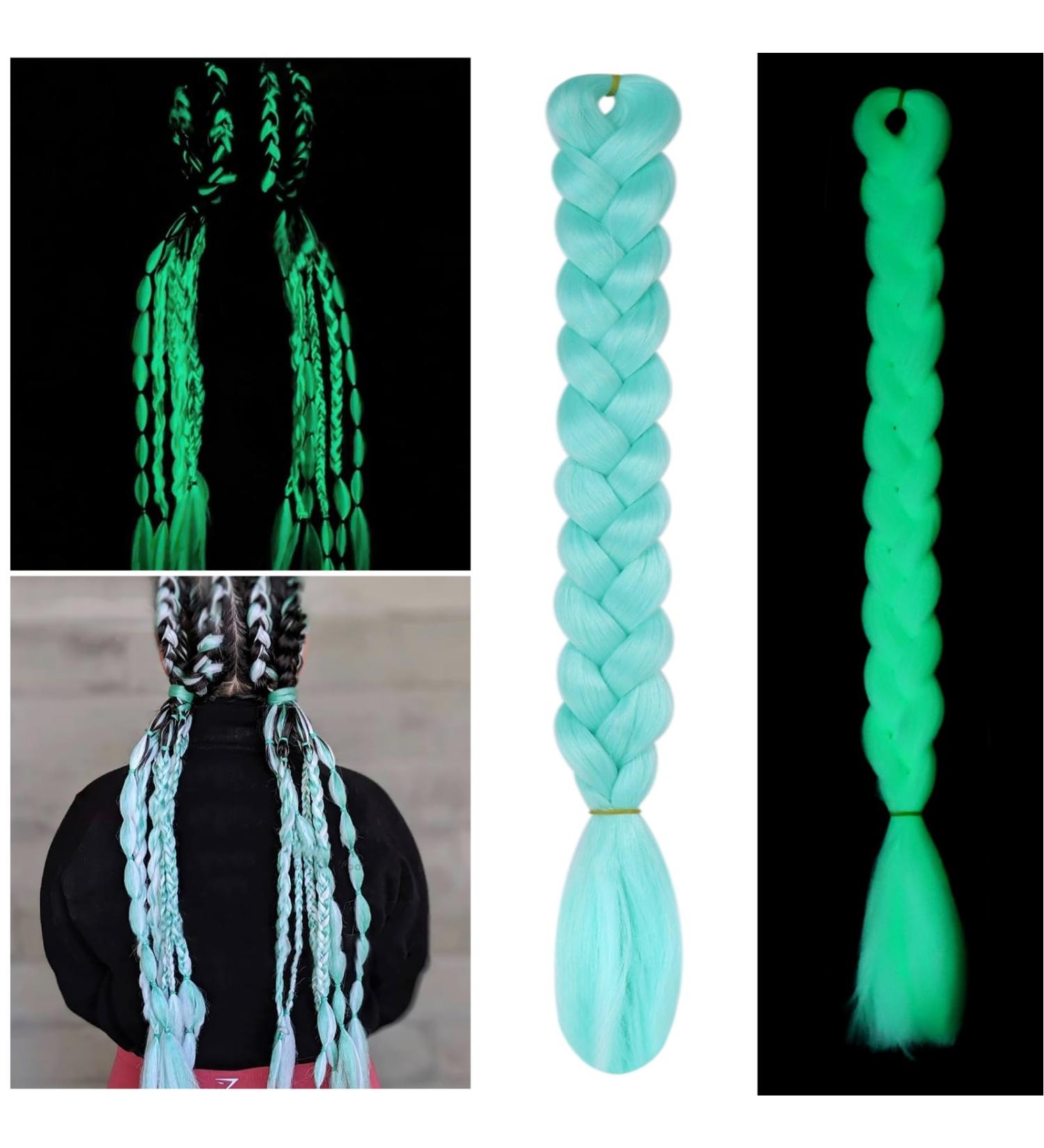 Huiguli Braiding Hair Extension Grow in the Dark for Women Fluorescent Ombre Jumbo Braiding Wigs Kanekalon for Twist Braiding for Women (Green) - Buy Online on GoSupps.com
