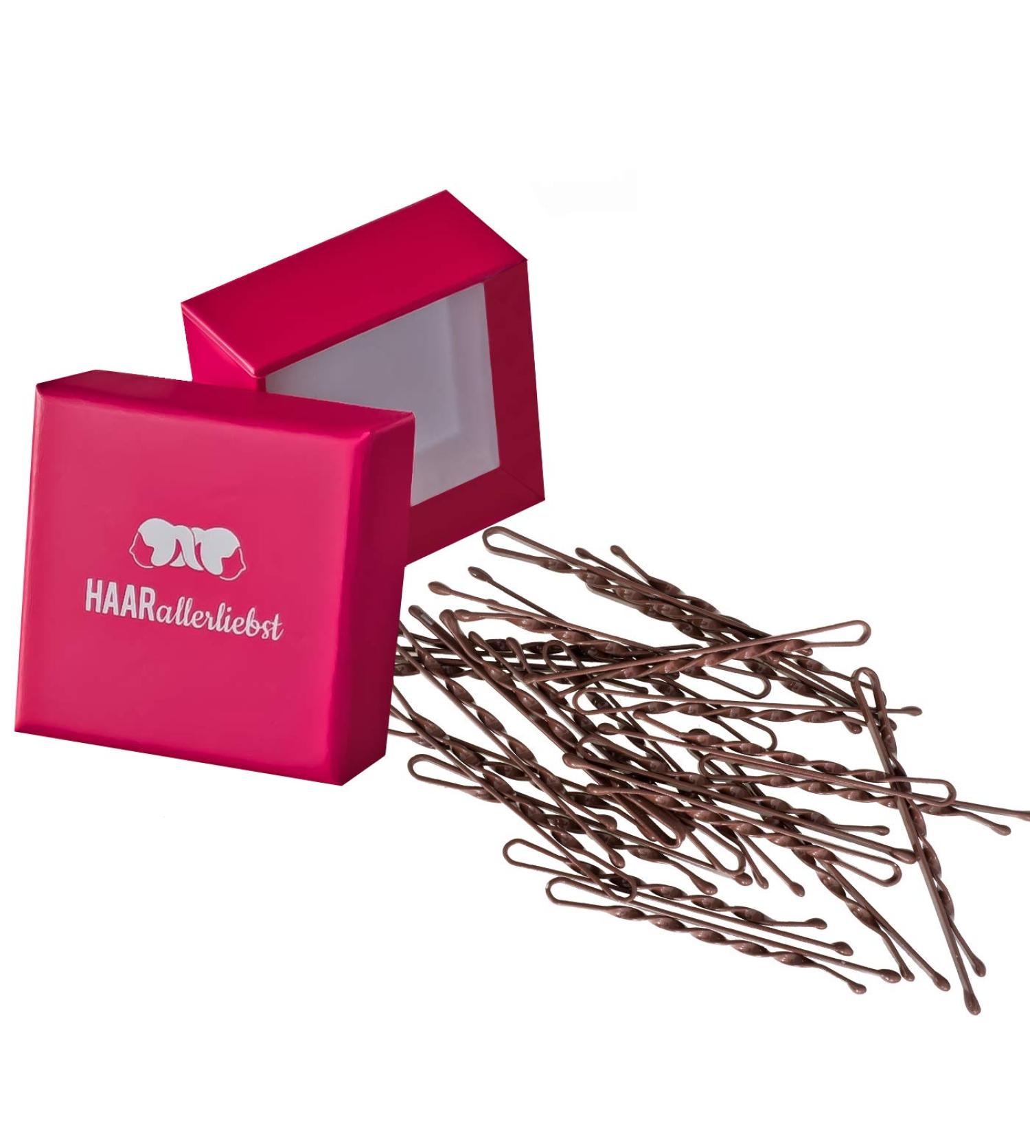 HAARallerliebst Ultra Hold Hair Clips - 24 Brown Twisted Clips (5 cm) with Pink Storage Box | International Shipping - Buy Online on GoSupps.com