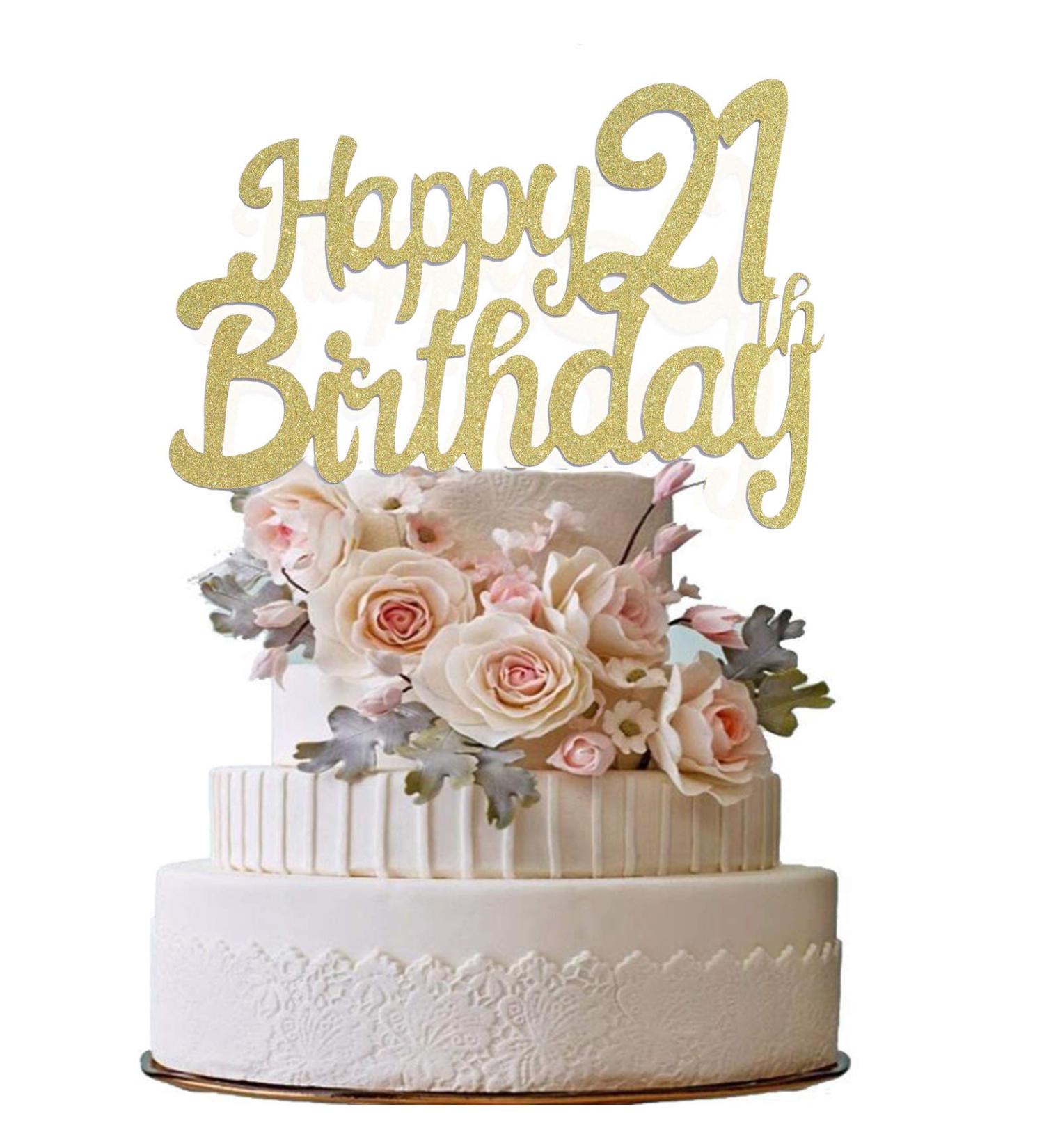 QXY Gold Happy 21th Birthday Cake Topper Birthday Anniverysary Decorations for Birthday Party Supplies - Buy Online on GoSupps.com
