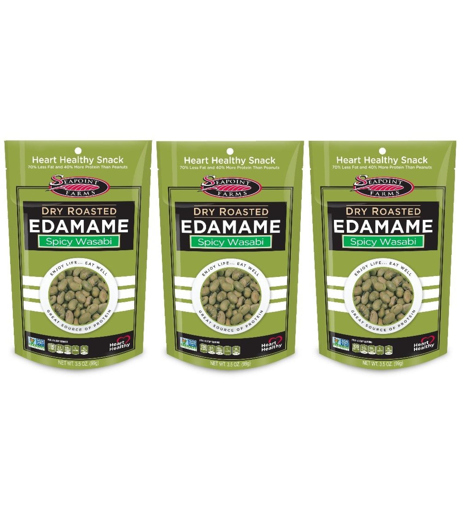 Seapoint Farms Dry Roasted Edamame Wasabi - 3.5oz Pouches (Pack of 3) - Buy Online on GoSupps.com