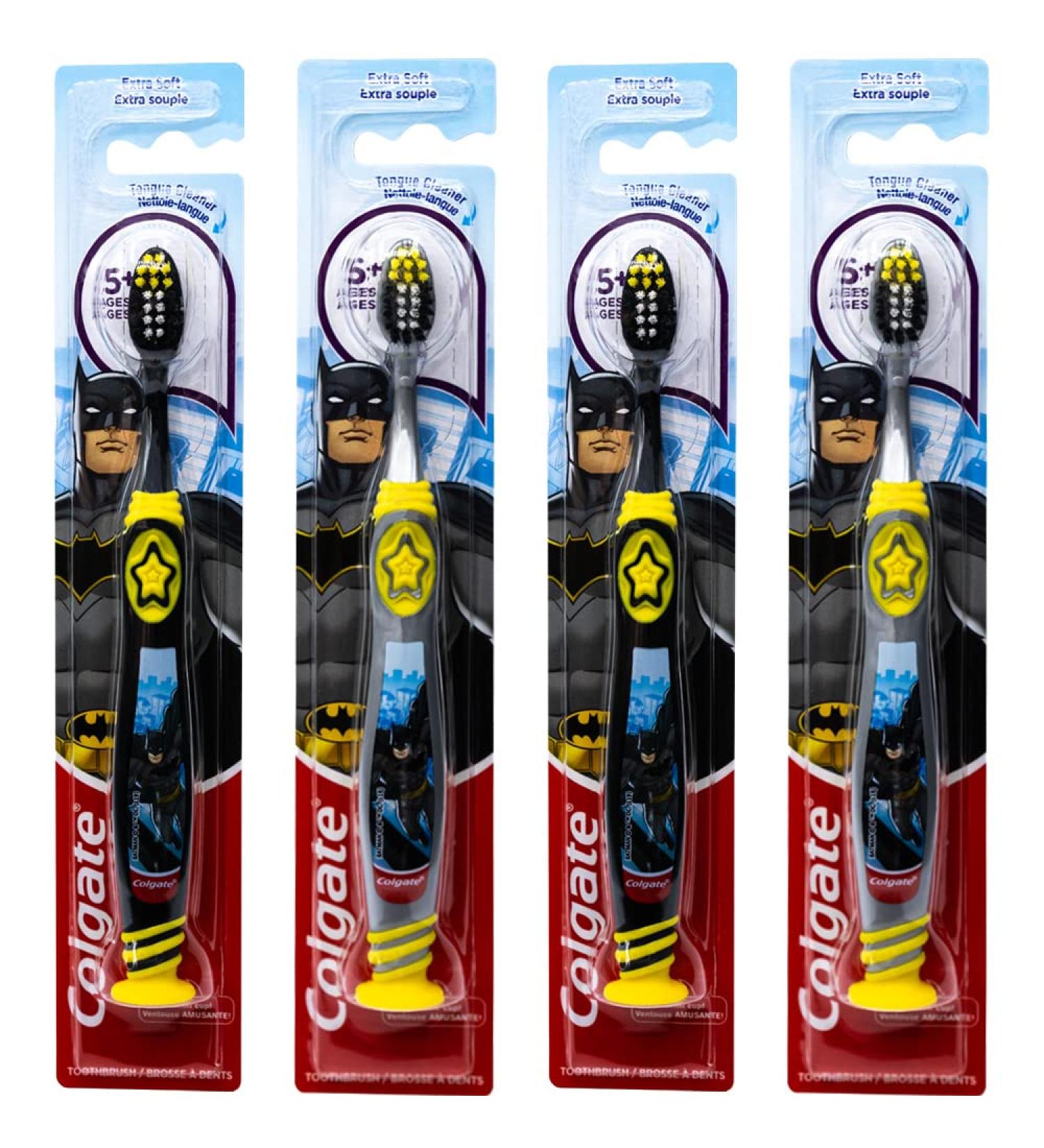 Colgate Batman Kids Toothbrushes with Suction Cup | Extra Soft Bristles | Pack of 4 | Ages 5+ | Children's Oral Care - Buy Online on GoSupps.com