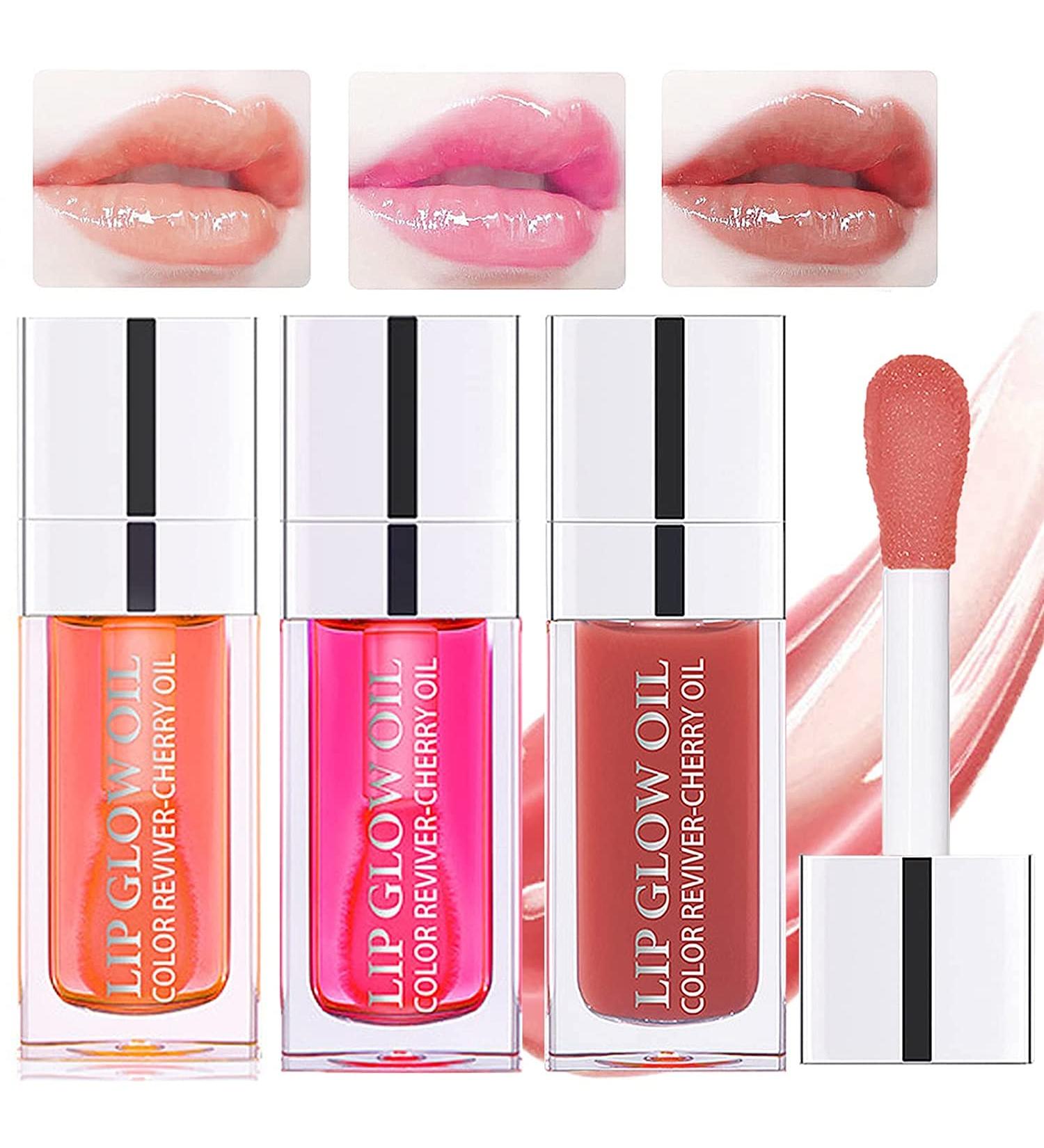 Plumping Lip Oil Set - Hydrating Gloss, Tinted Balm, Transparent Care | Big Brush, Glitter Shine, Long Lasting | Nourishing, Non-Sticky, Fresh Texture (3 Pcs) - Buy Online on GoSupps.com